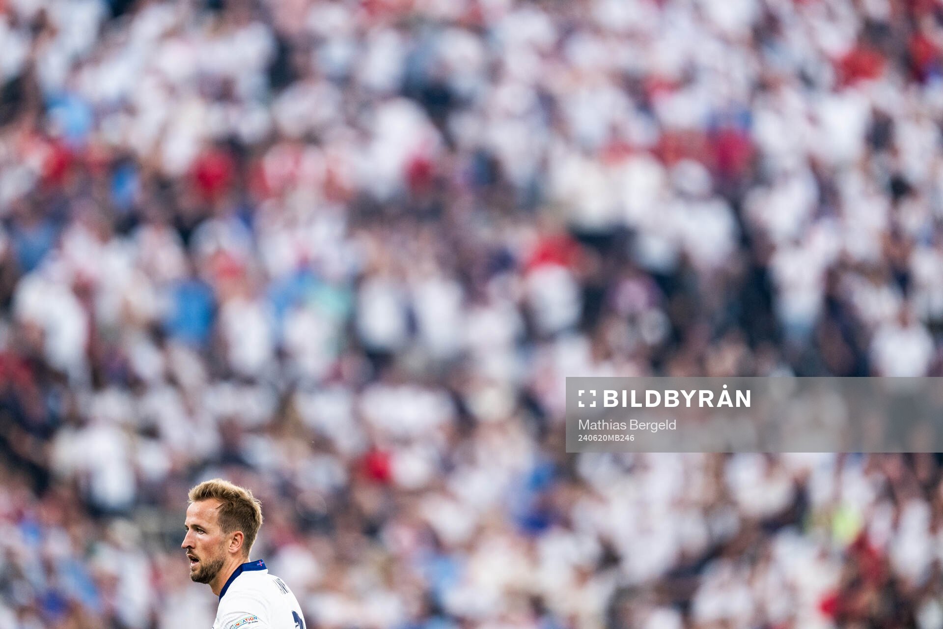 Harry Kane of England during the UEFA Euro 2024 Football Championship match between Denmark and England on June 20, 2024 in Frankfurt.