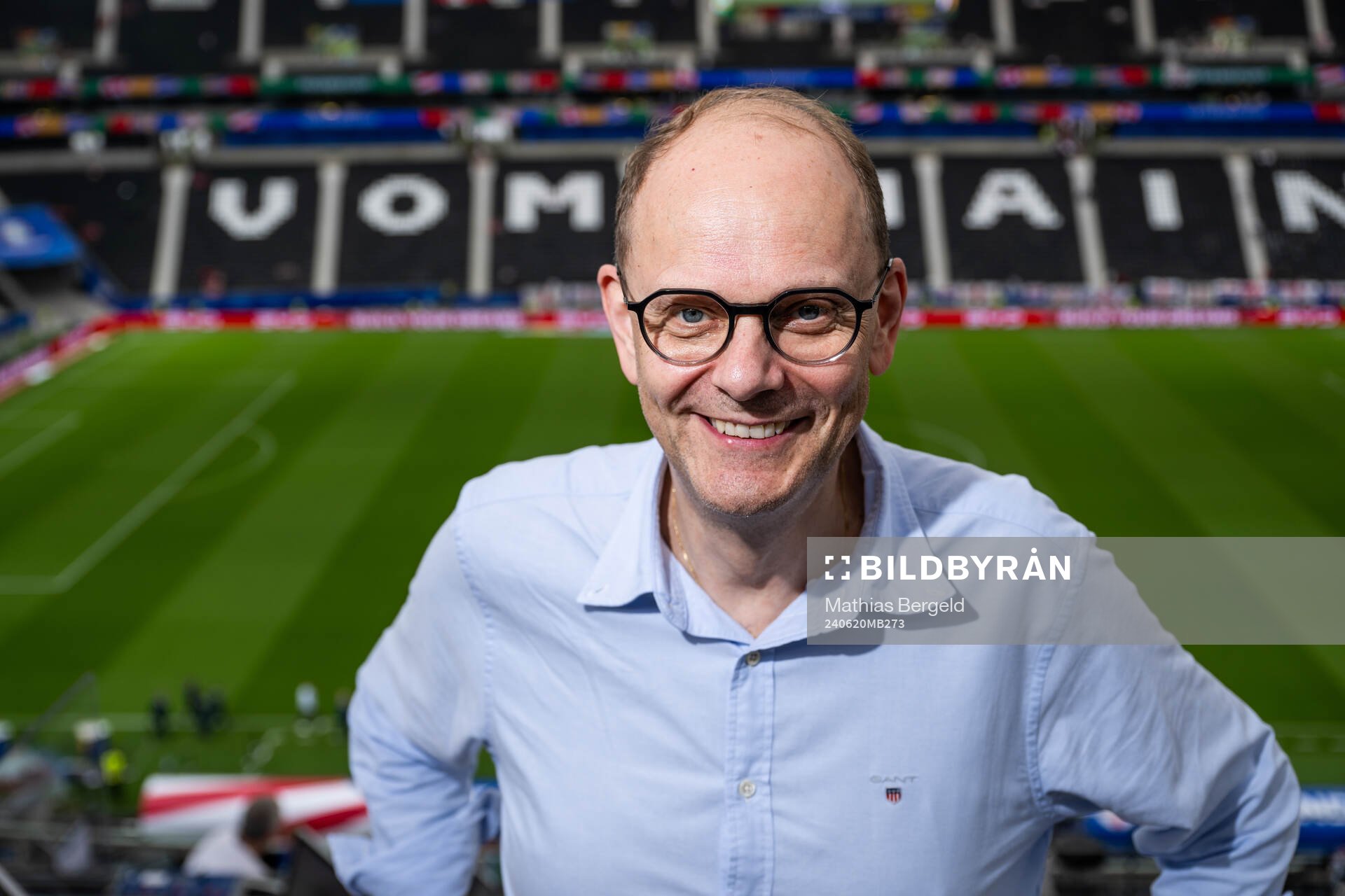 Lasse Granqvist, commentator of Swedish broadcaster TV4, poses for a portrait ahead of the UEFA Euro 2024 Football Championship match between Denmark and England on June 20, 2024 in Frankfurt.