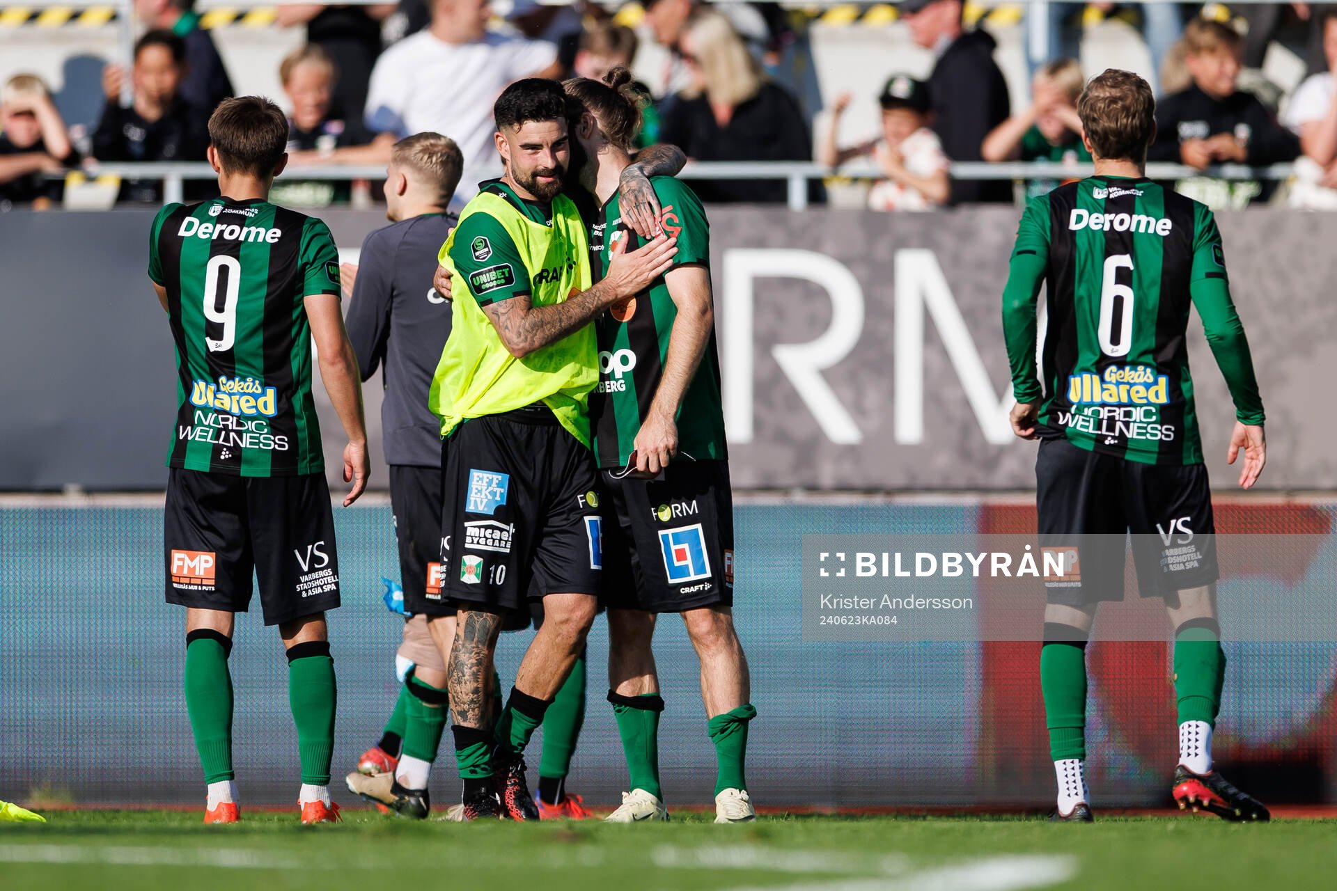 Varbergs Diego Montiel jublar efter fotbollsmatchen i Superettan mellan Varberg och Gefle den 23 juni 2024 i Varberg. 