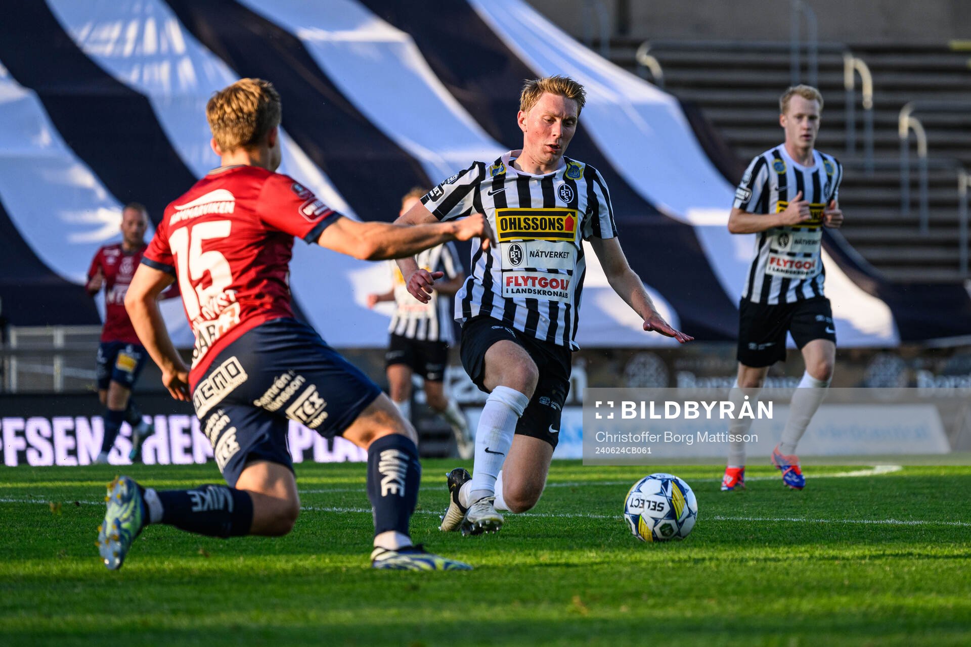 Landskronas Adam Egnell under fotbollsmatchen i Superettan mellan Landskrona och Örgryte den 24 juni 2024 i Landskrona. 