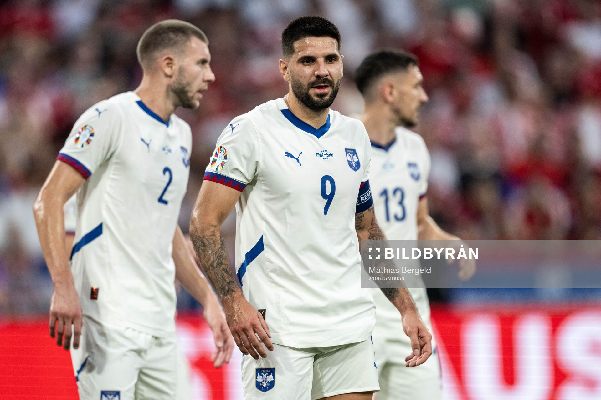 Aleksandar Mitrovic of Serbia during the UEFA Euro 2024 Football Championship match between Denmark and Serbia on June 25, 2024 in Munich.