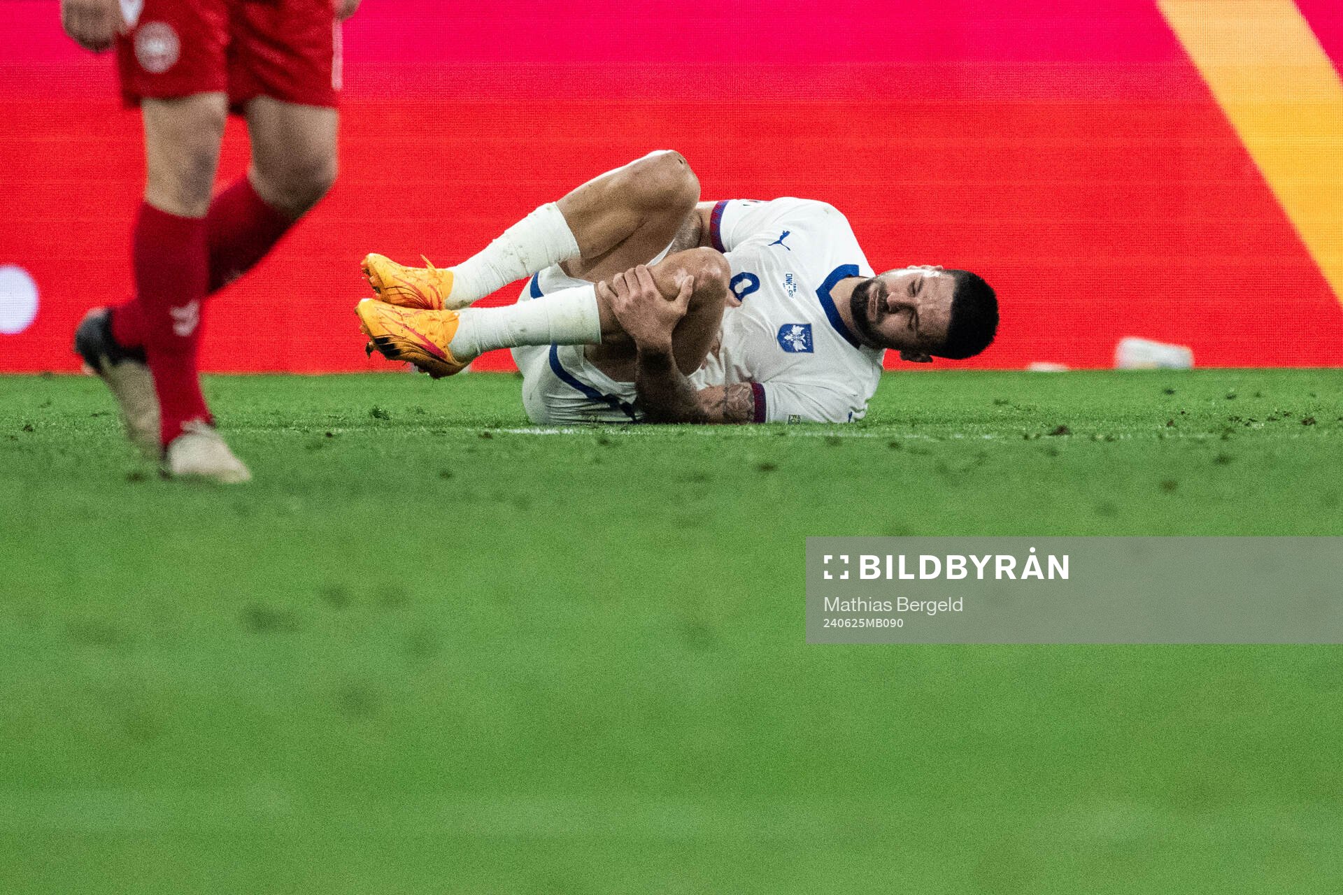 Aleksandar Mitrovic of Serbia in pain