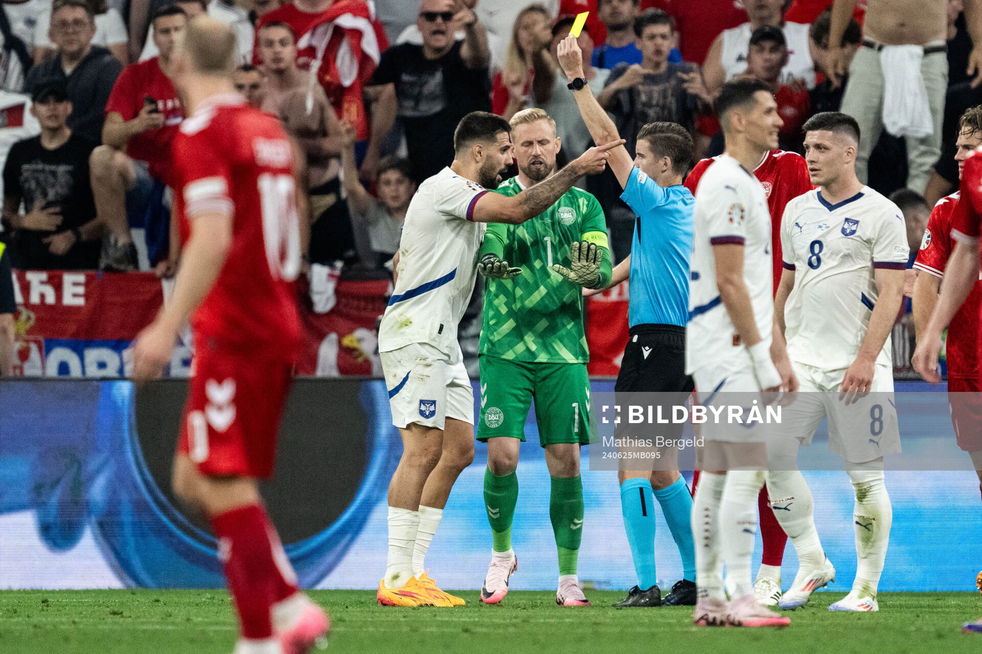 Aleksandar Mitrovic of Serbia reacts towards referee