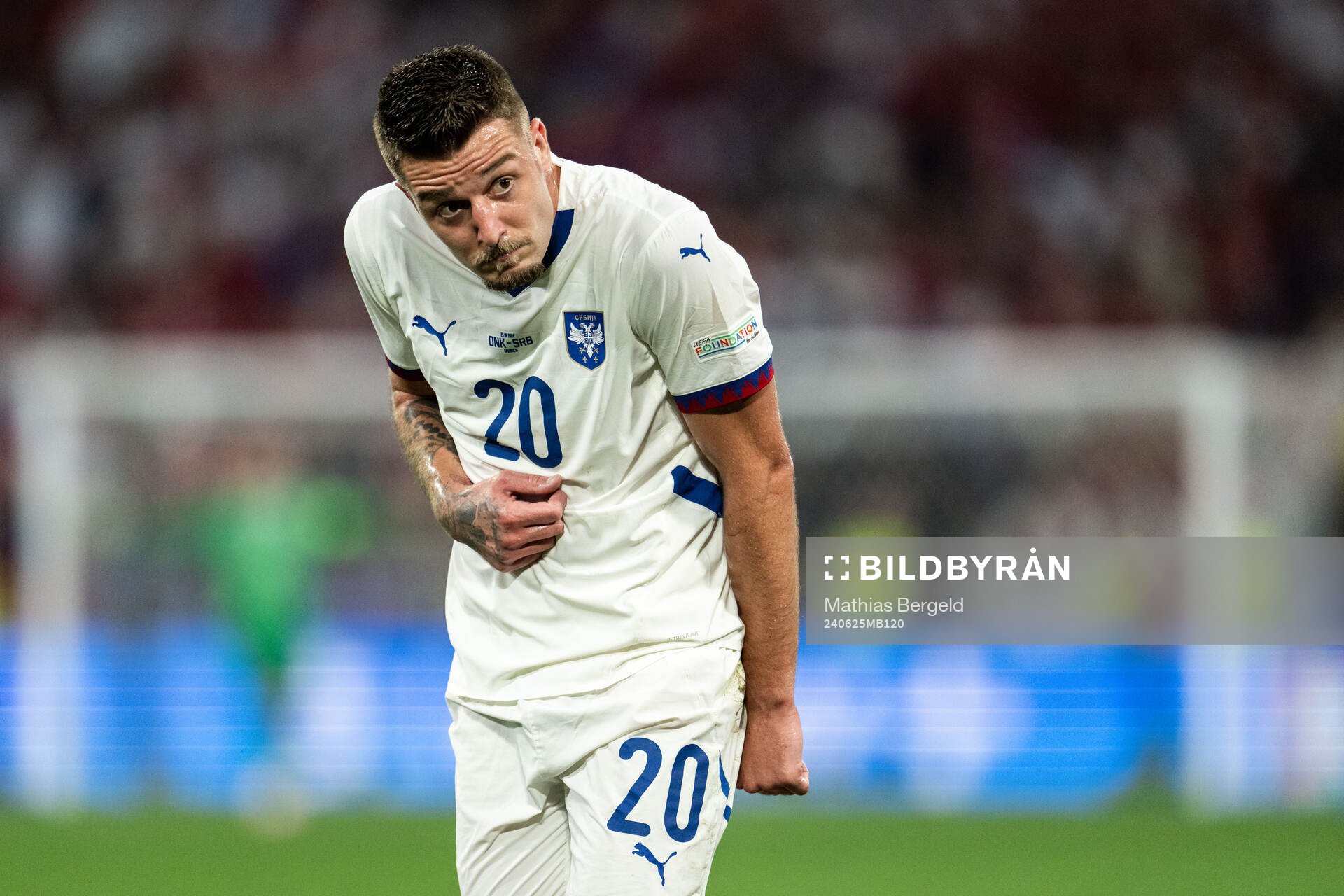 Sergej Milinkovic-Savic of Serbia after the UEFA Euro 2024 Football Championship match between Denmark and Serbia on June 25, 2024 in Munich.