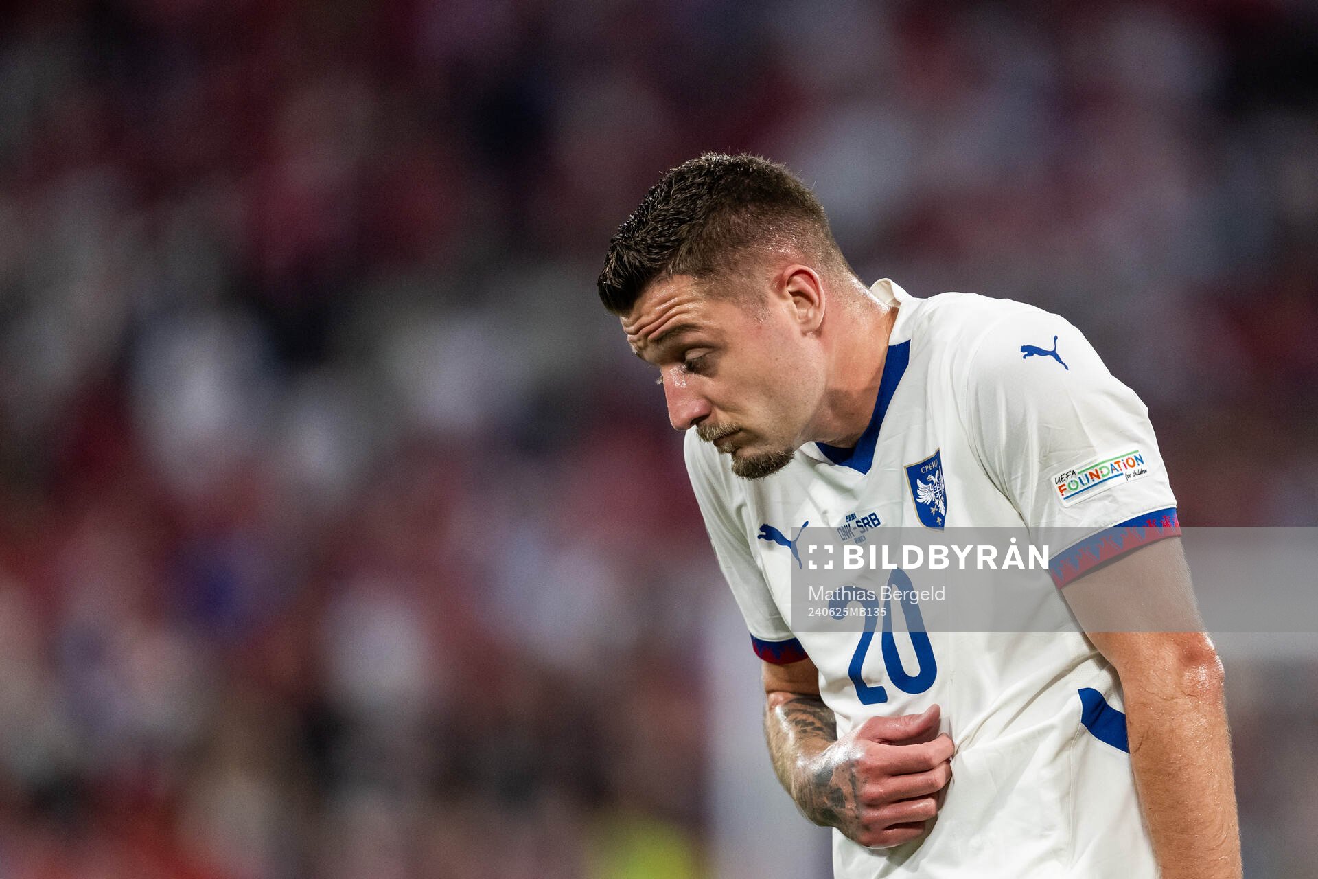 Sergej Milinkovic-Savic of Serbia during the UEFA Euro 2024 Football Championship match between Denmark and Serbia on June 25, 2024 in Munich.