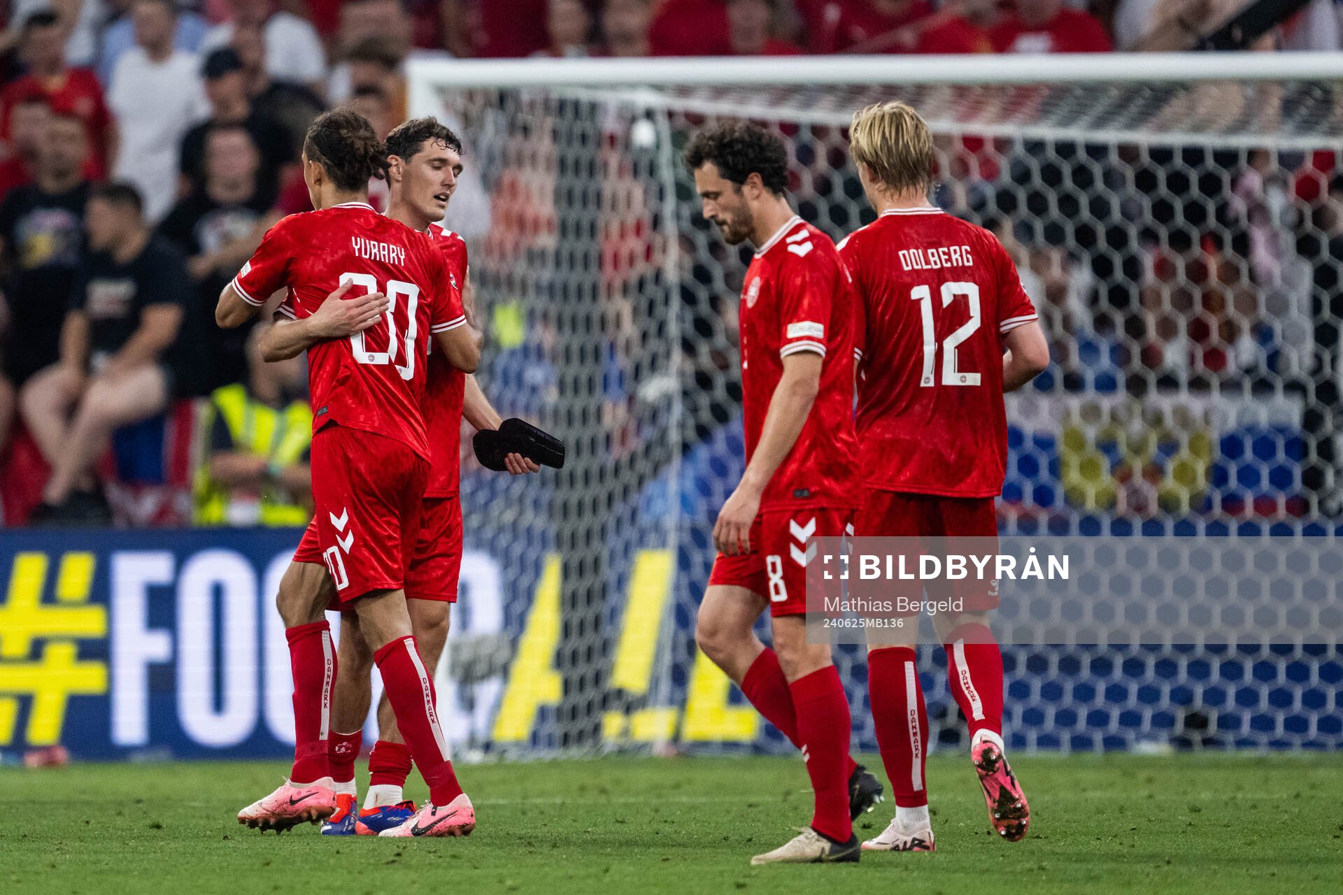 Andreas Kristiansen and Yussuf Poulsen of Denmark celebrate