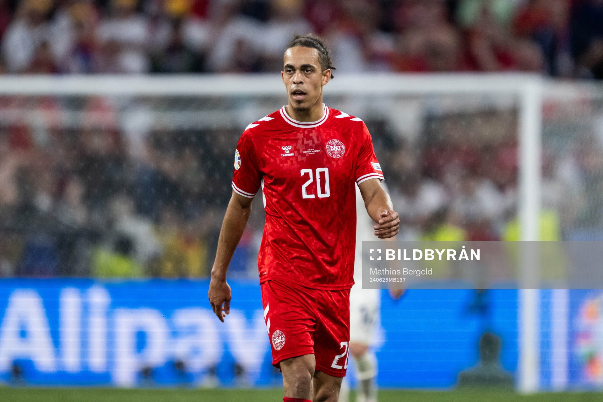 Yussuf Poulsen of Denmark during the UEFA Euro 2024 Football Championship match between Denmark and Serbia on June 25, 2024 in Munich.
