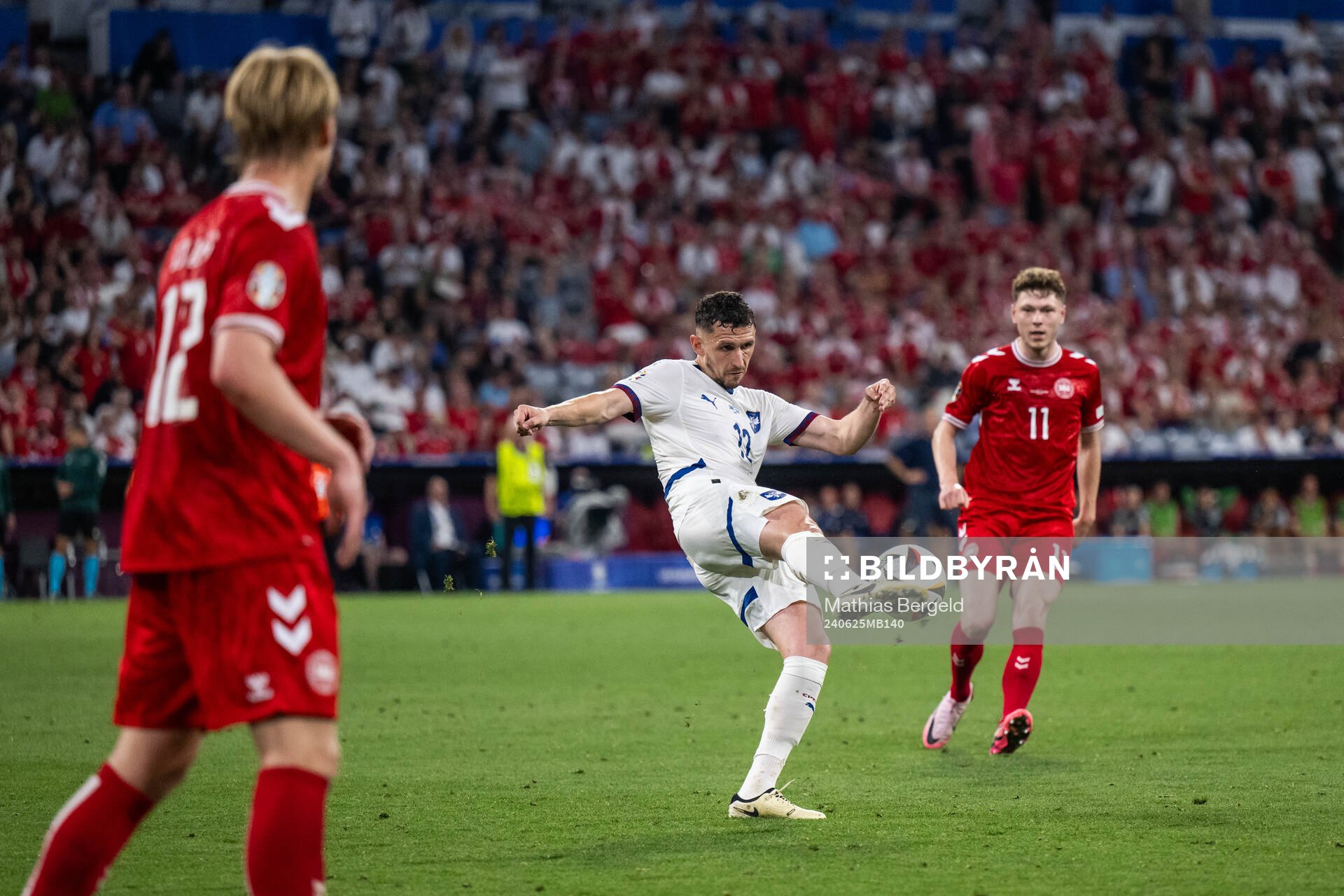 Milos Veljkovic of Serbia during the UEFA Euro 2024 Football Championship match between Denmark and Serbia on June 25, 2024 in Munich.