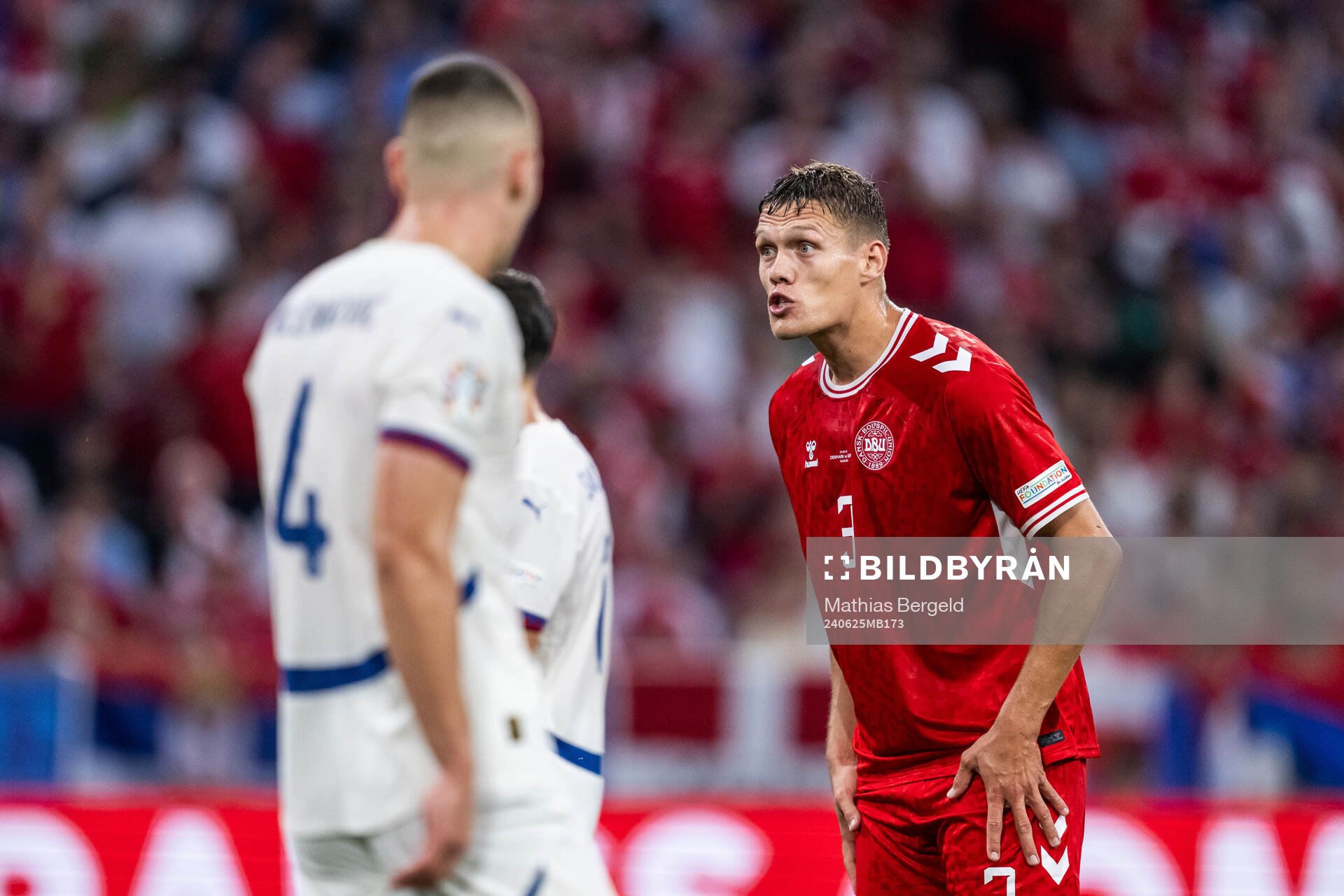 Jannik Vestergaard of Denmark reacts