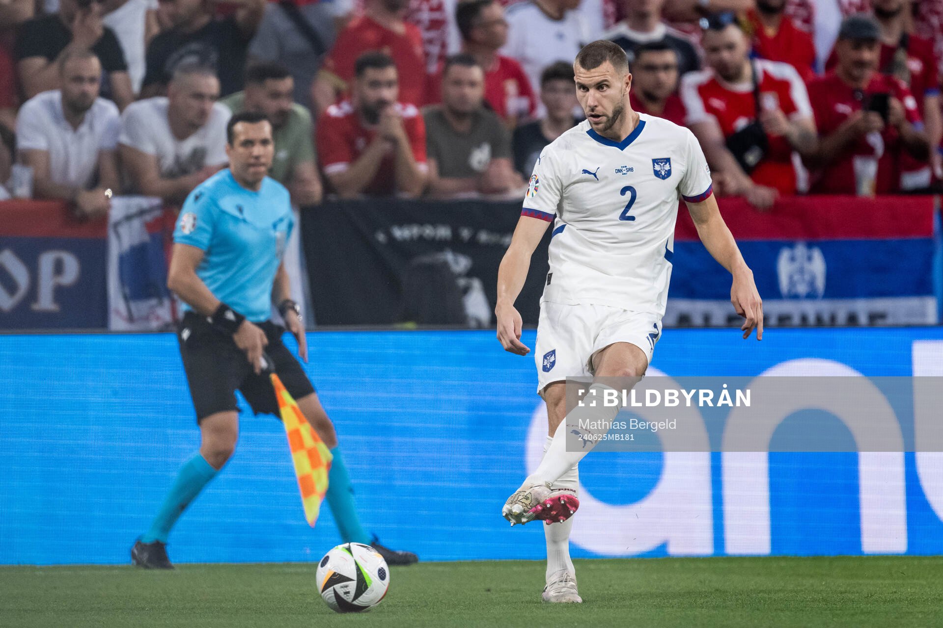 Strahinja Pavlovic of Serbia during the UEFA Euro 2024 Football Championship match between Denmark and Serbia on June 25, 2024 in Munich.