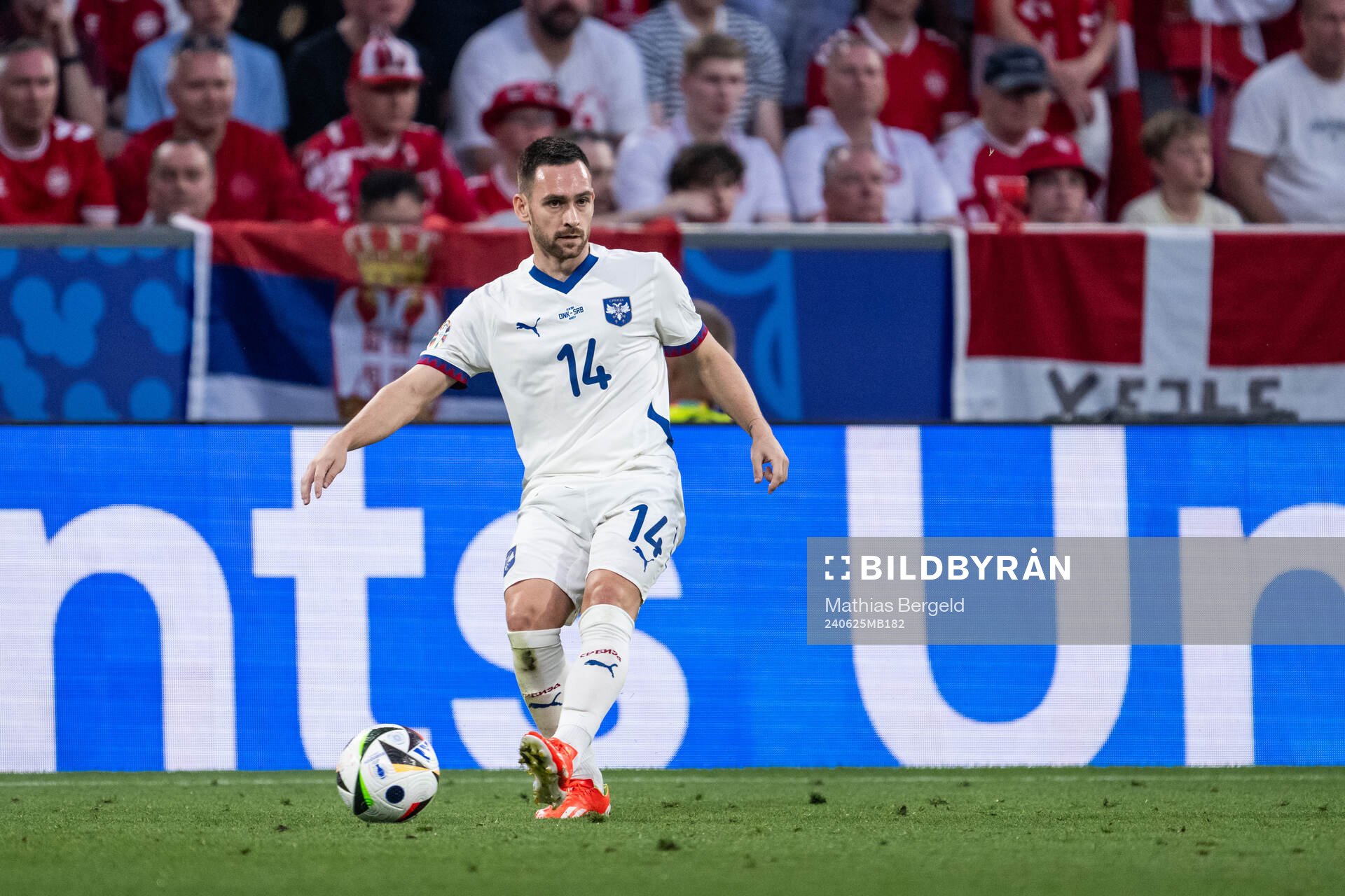 Andrija Zivkovic of Serbia during the UEFA Euro 2024 Football Championship match between Denmark and Serbia on June 25, 2024 in Munich.