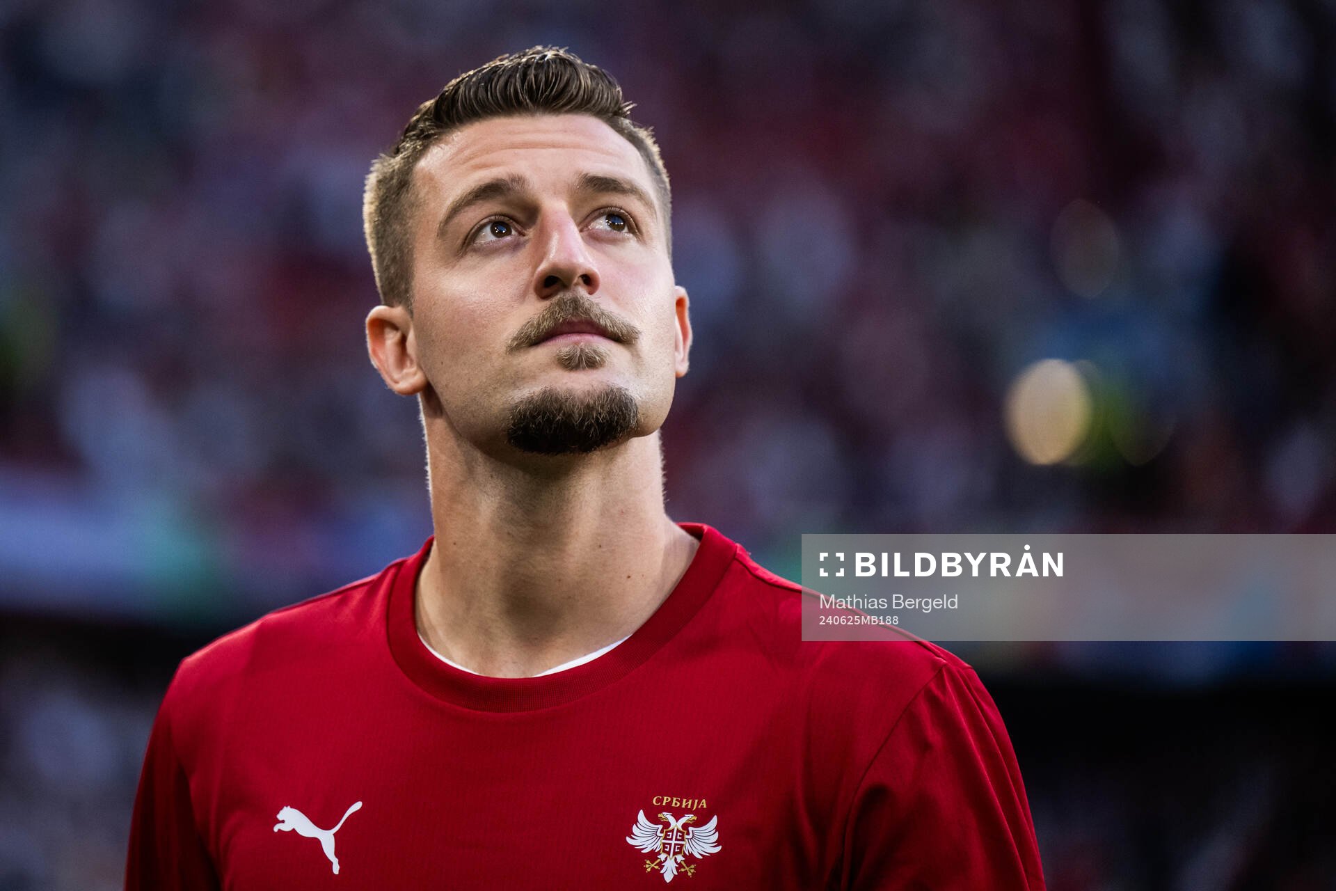 Sergej Milinkovic-Savic of Serbia ahead of the UEFA Euro 2024 Football Championship match between Denmark and Serbia on June 25, 2024 in Munich.