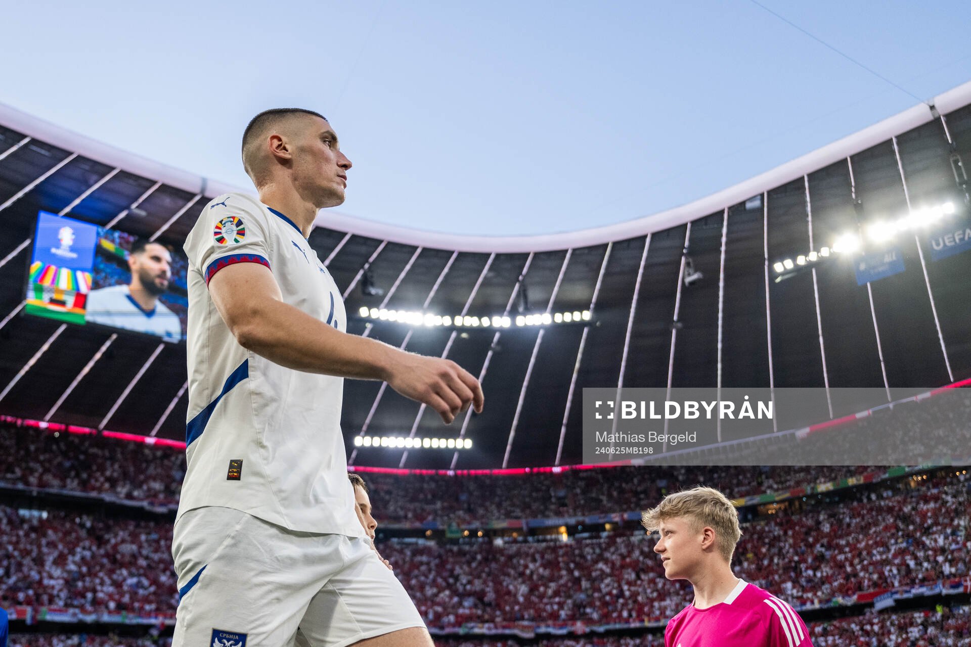 Nikola Milenkovic of Serbia enters the pitch