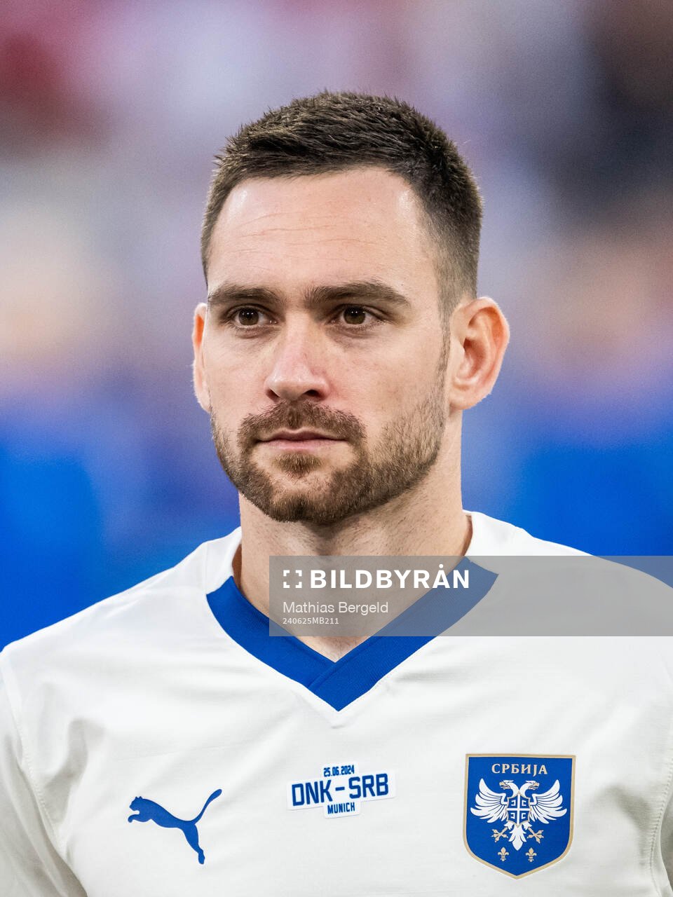 Andrija Zivkovic of Serbia during line-up ahead of the UEFA Euro 2024 Football Championship match between Denmark and Serbia on June 25, 2024 in Munich.