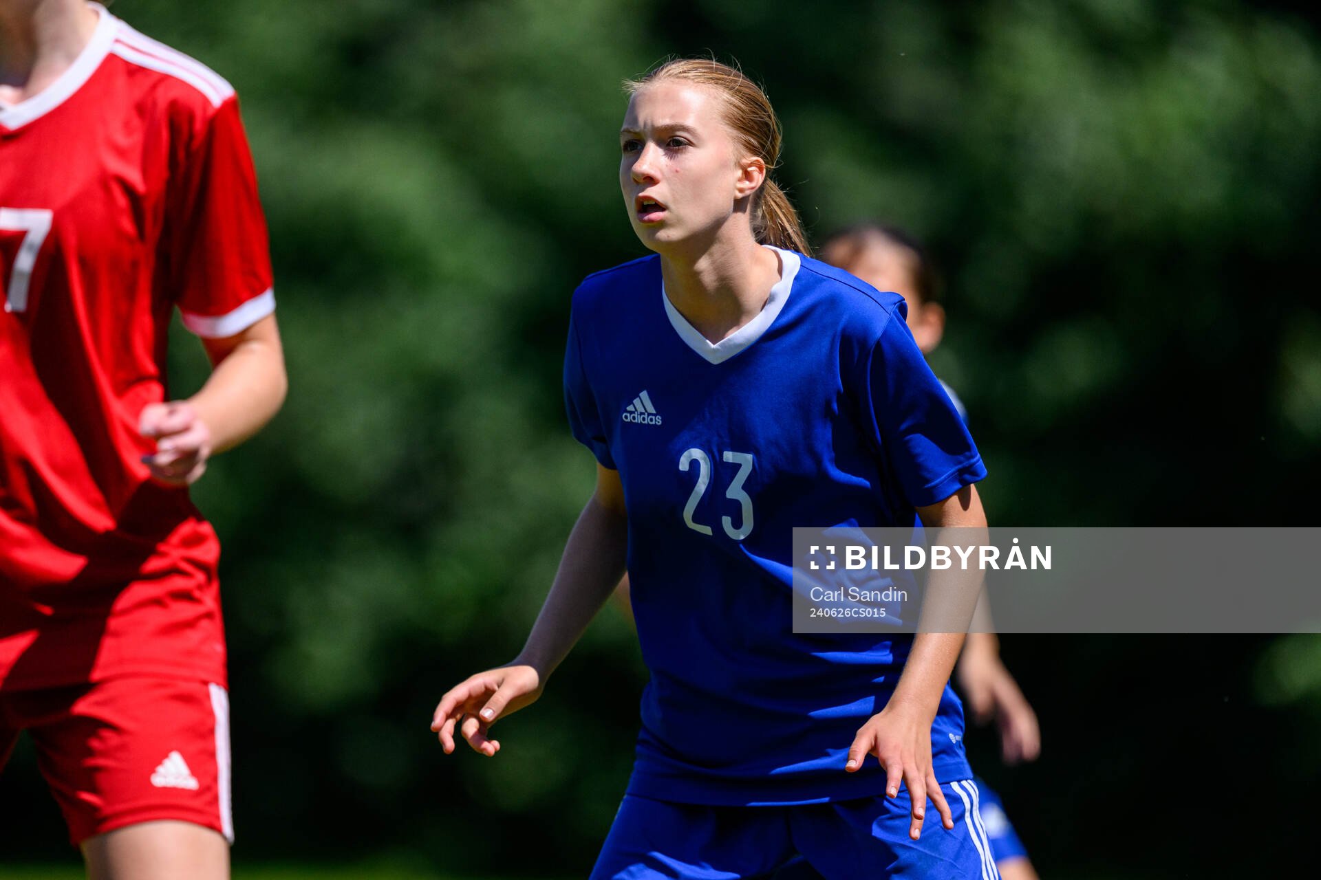 Felizia Nilsson, Narverud Hammarby IF FF under en fotbollsmatch på SvFF:s riksläger för F15 den 26 juni 2023 i Halmstad. 