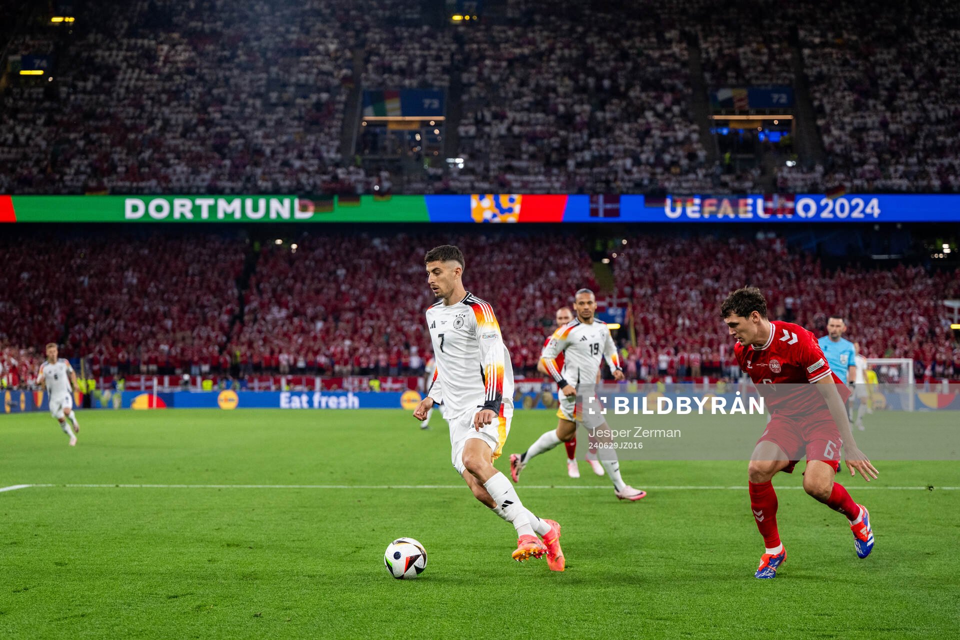 Kai Havertz of Germany and Andreas Christensen of Denmark