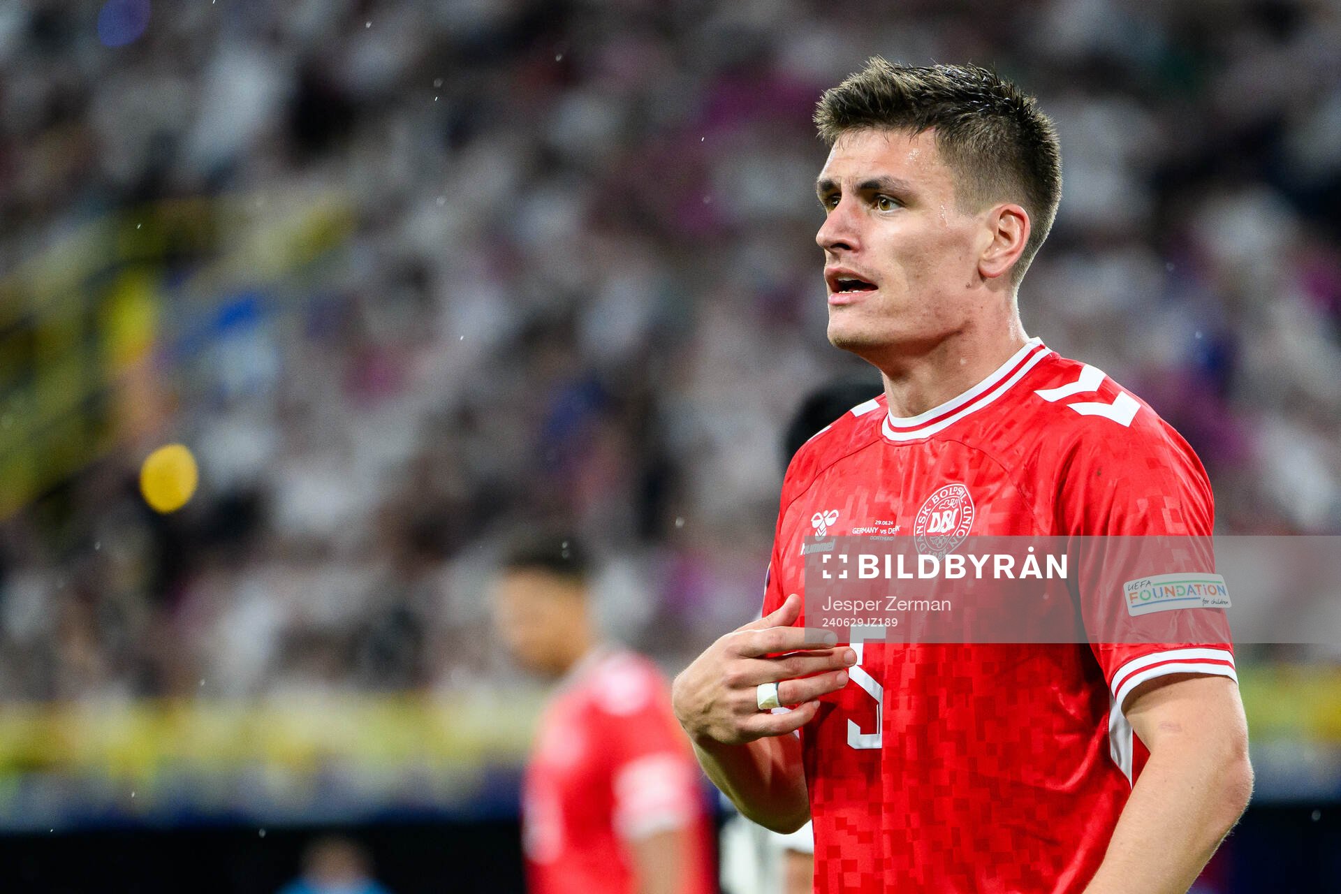 Joakim Mæhle of Denmark during the UEFA Euro 2024 Football Championship round of 16 match between Germany and Denmark on June 29, 2024 in Dortmund.