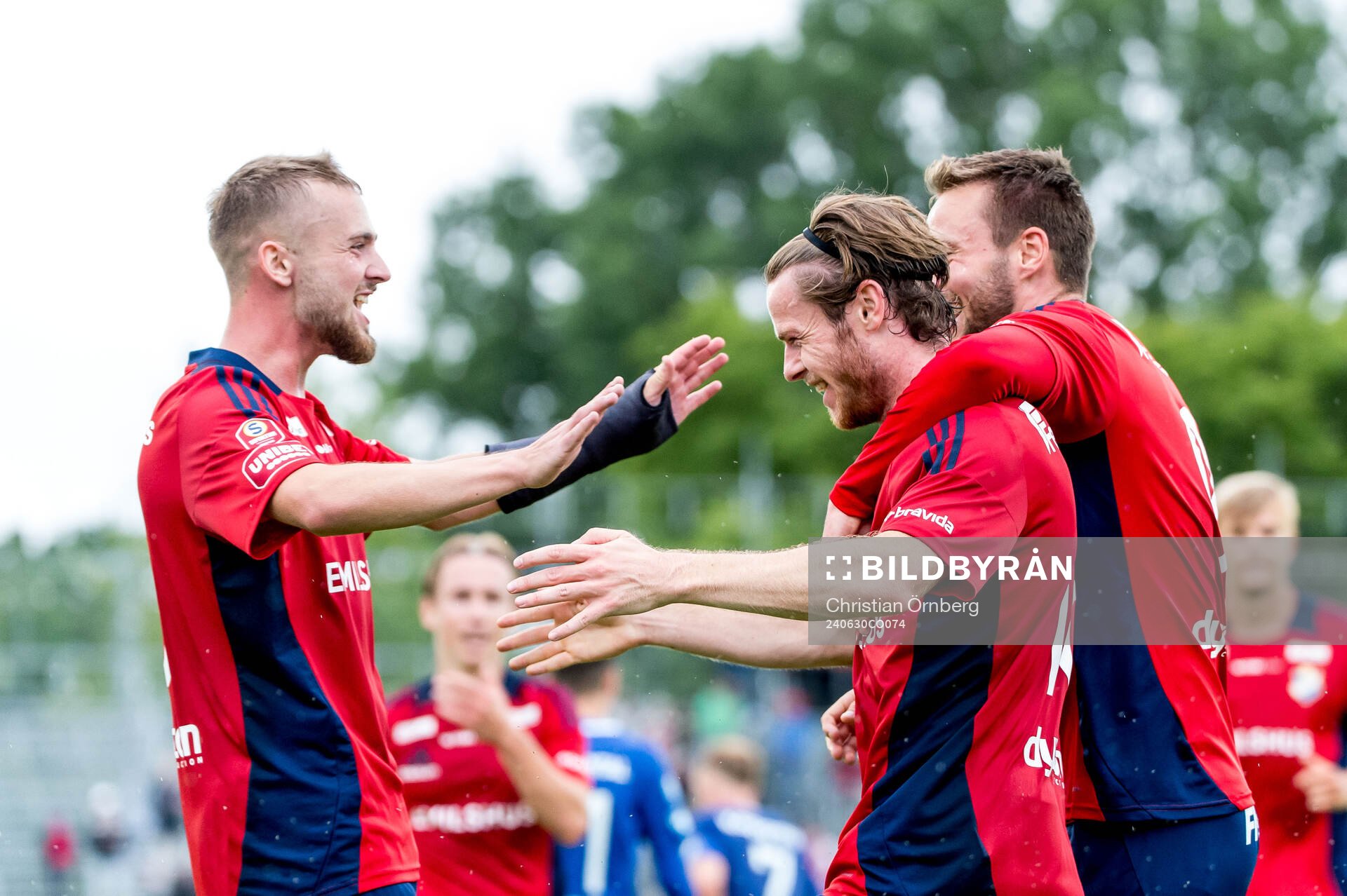 Östers Daniel Ljung jublar under fotbollsmatchen i Superettan mellan Trelleborg och Öster den 30 juni 2024 i Trelleborg. 