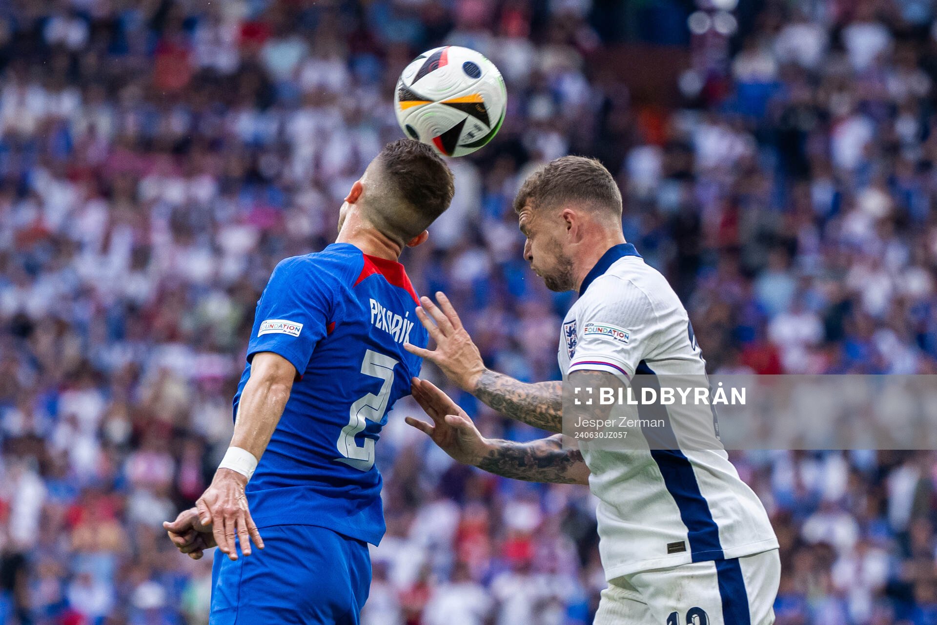 Peter Pekarik of Slovakia and Kieran Trippier of England during the UEFA Euro 2024 Football Championship round of 16 match between England and Slovakia on June 30, 2024 in Gelsenkirchen.