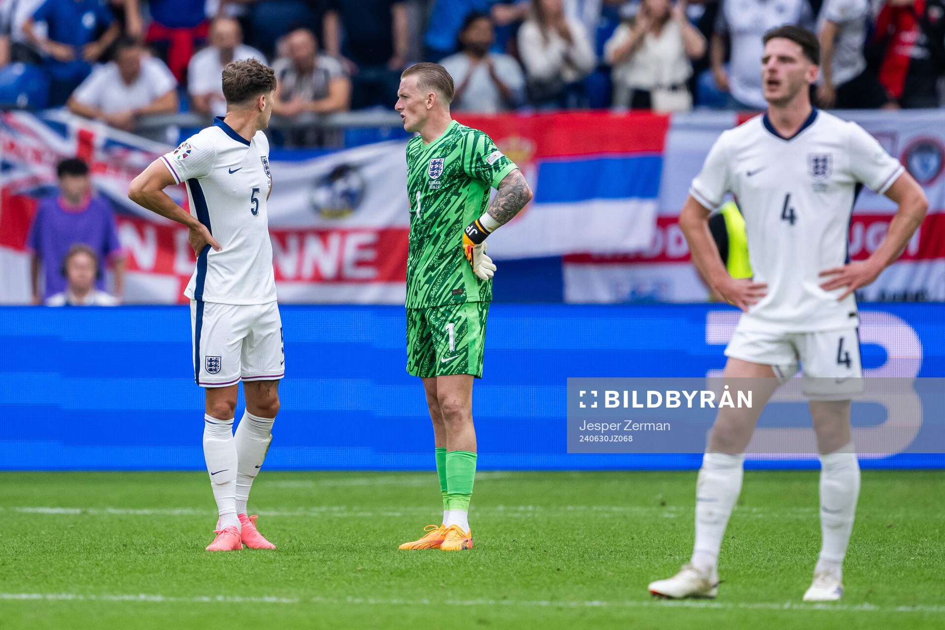 John Stones, goalkeeper Jordan Pickford and Declan Rice of