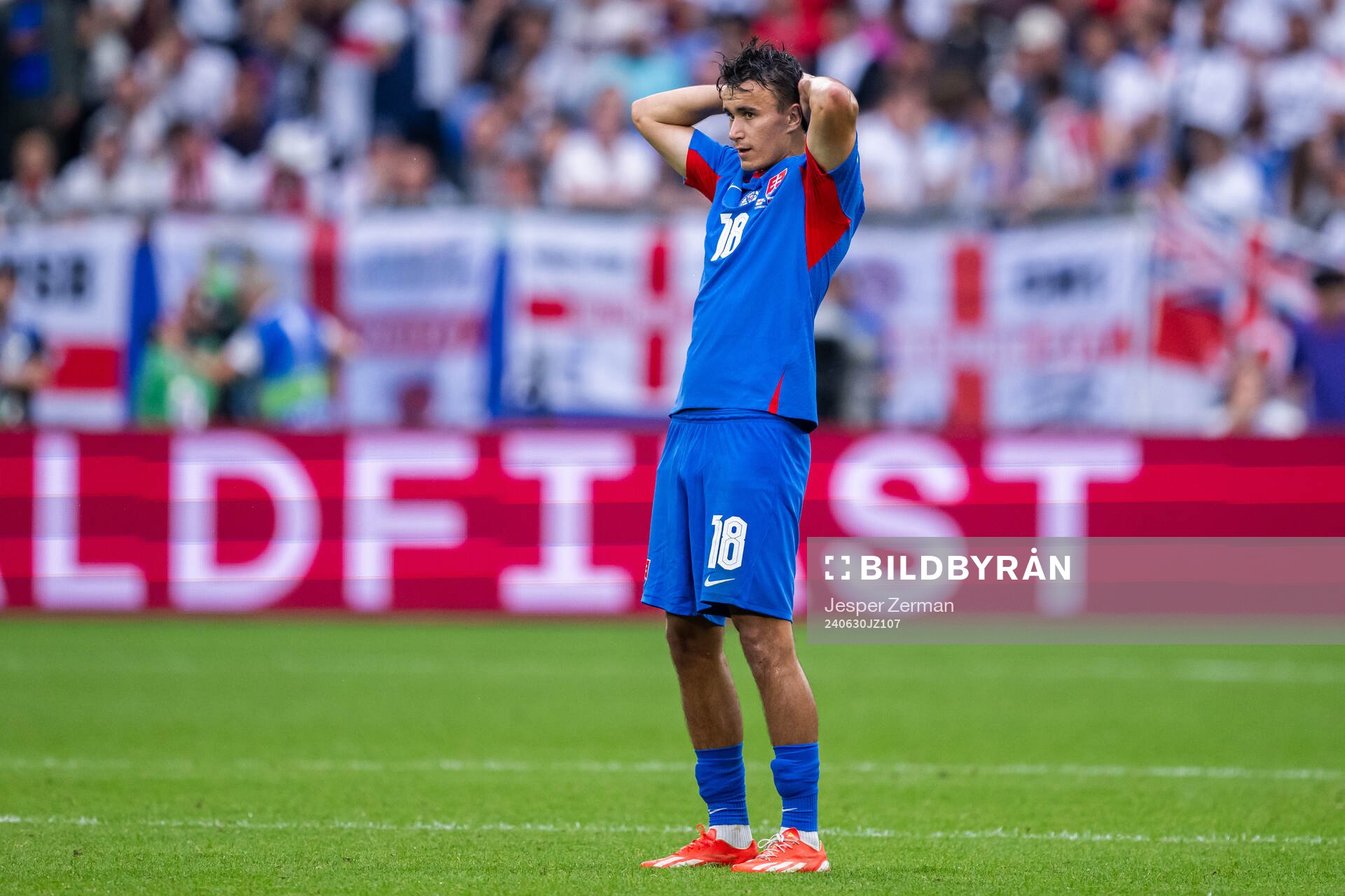 David Strelec of Slovakia looks dejected
