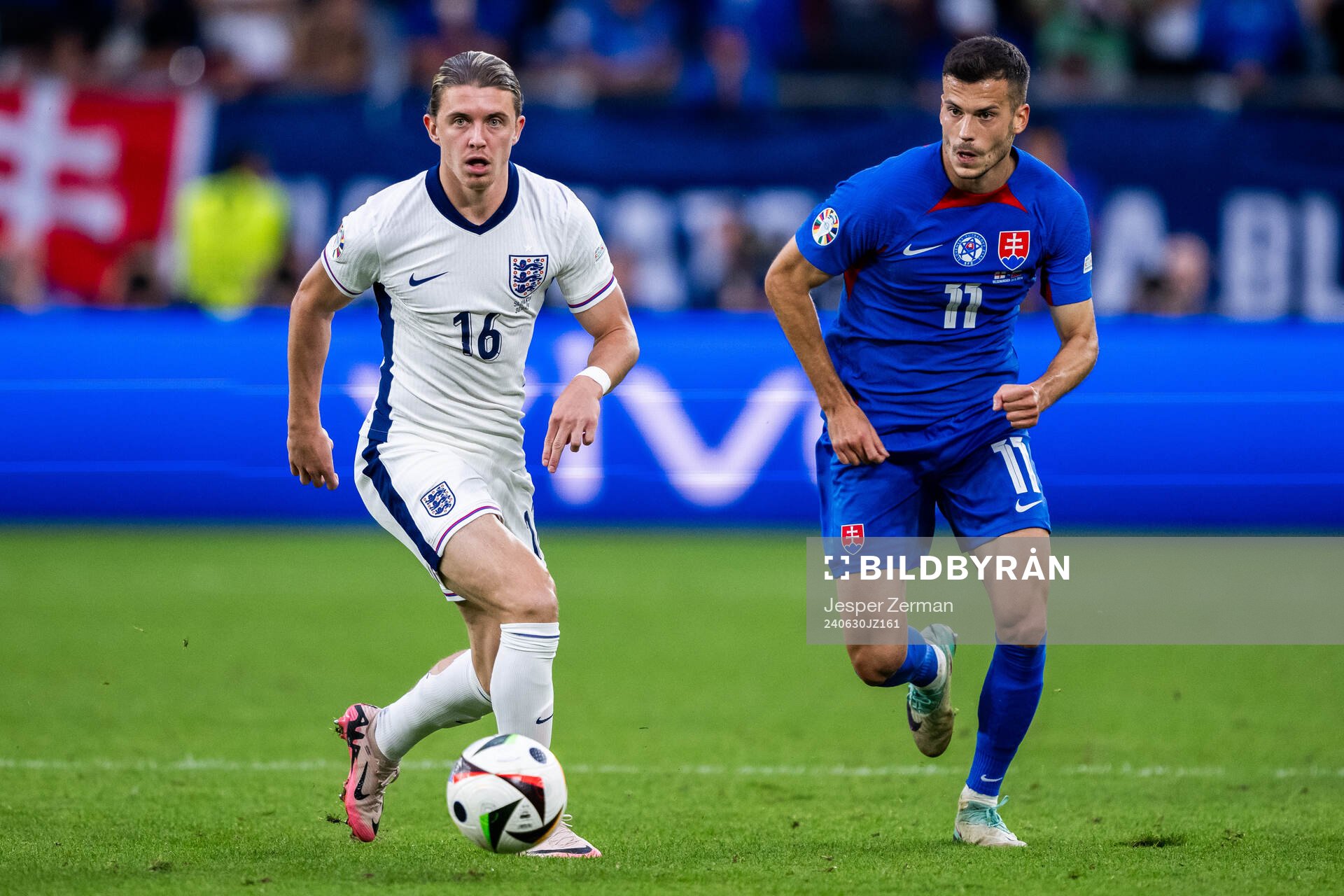 Conor Gallagher of England during the UEFA Euro 2024 Football Championship round of 16 match between England and Slovakia on June 30, 2024 in Gelsenkirchen.