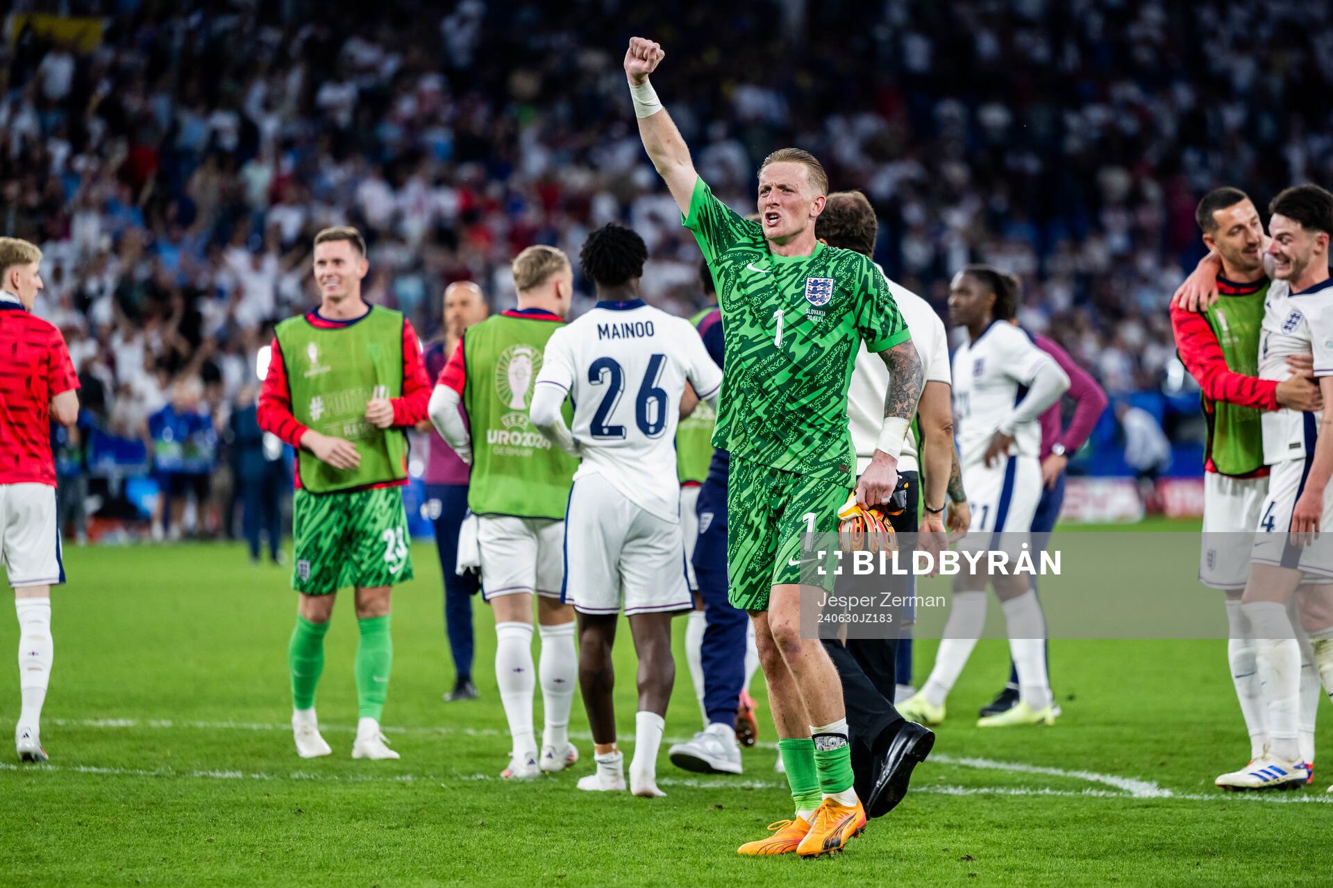 Goalkeeper Jordan Pickford of England celebrates