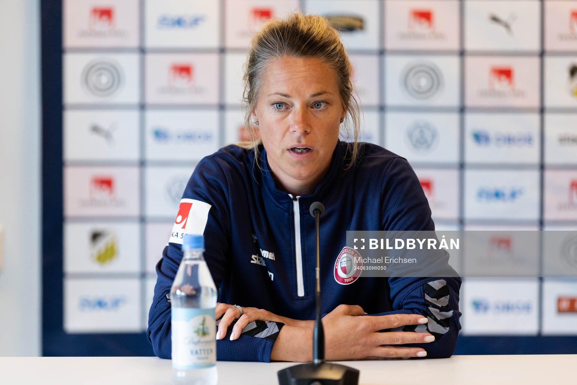 Kristianstads tränare Johanna Almgren på presskonferensen