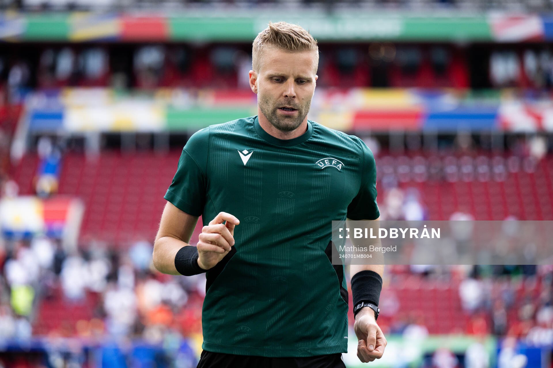 Referee Glenn Nyberg ahead of the UEFA Euro 2024 Football Championship round of 16 match between France and Belgium on July 1, 2024 in Dusseldorf.