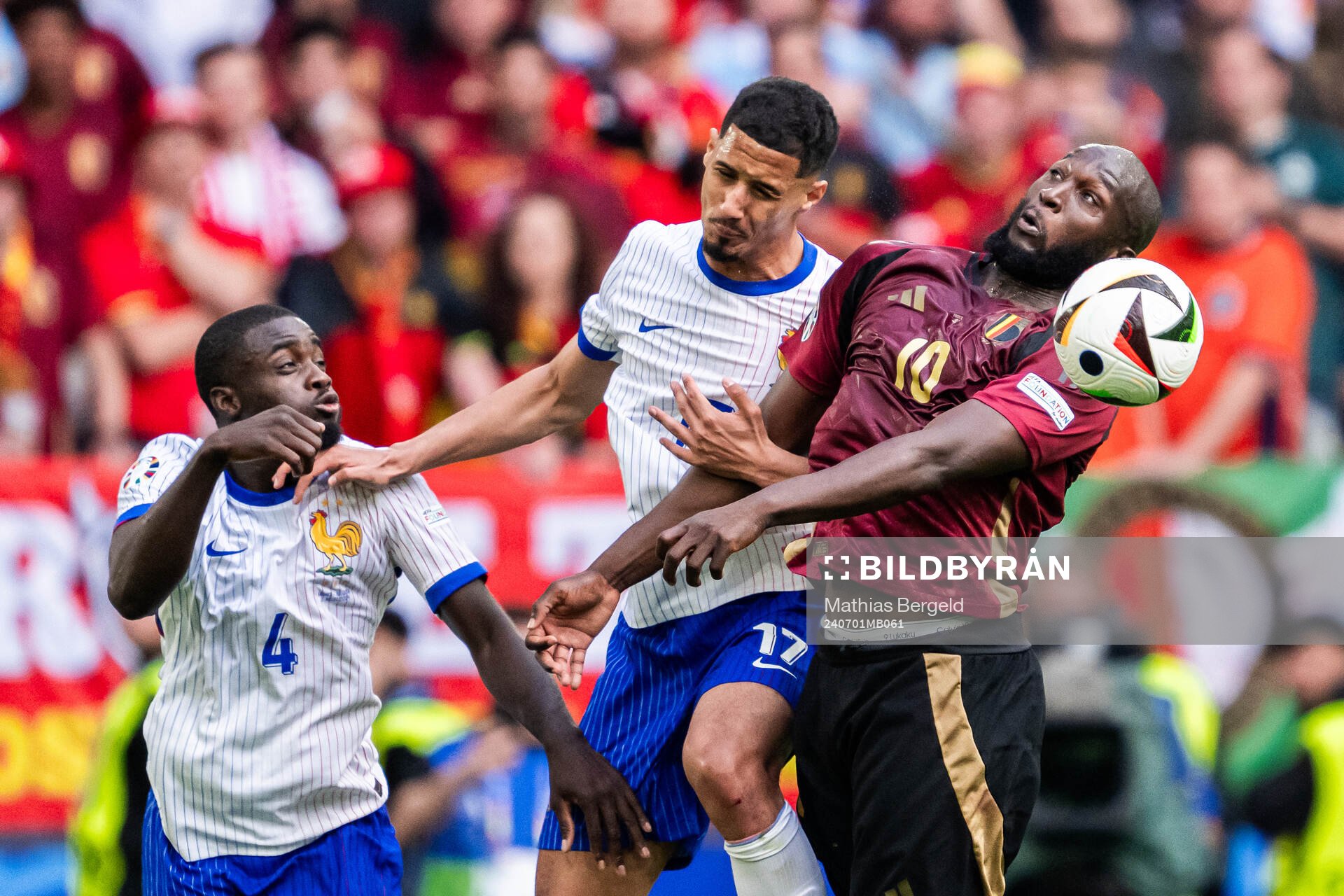 Dayot Upamecano and William Saliba of France and Romelu