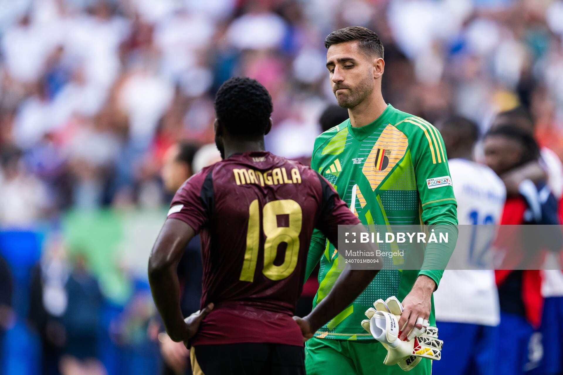 Goalkeeper Koen Casteels of Belgium looks dejected