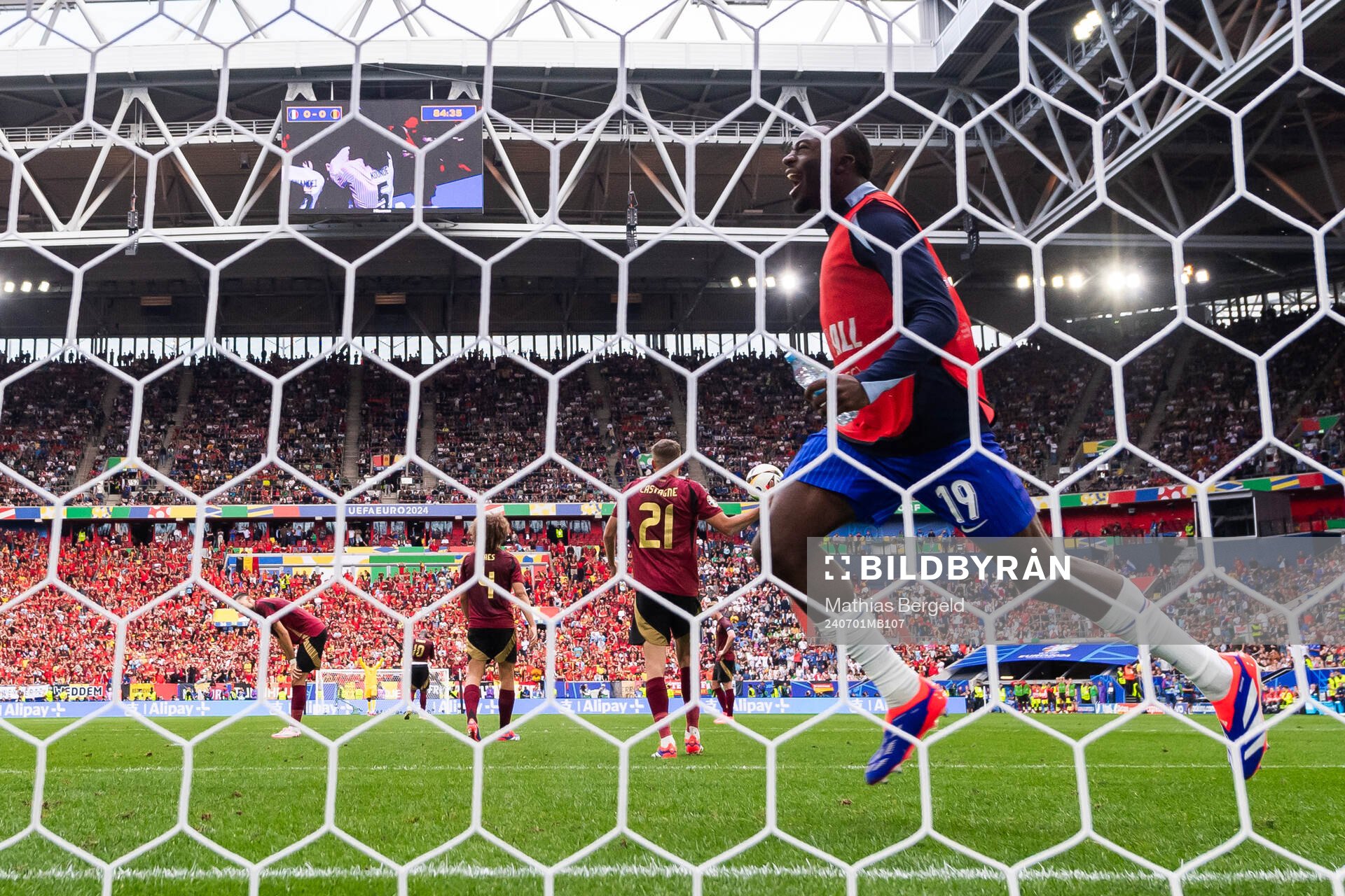 Youssouf Fofana of France celebrates after 1-0 during the UEFA Euro 2024 Football Championship round of 16 match between France and Belgium on July 1, 2024 in Dusseldorf.