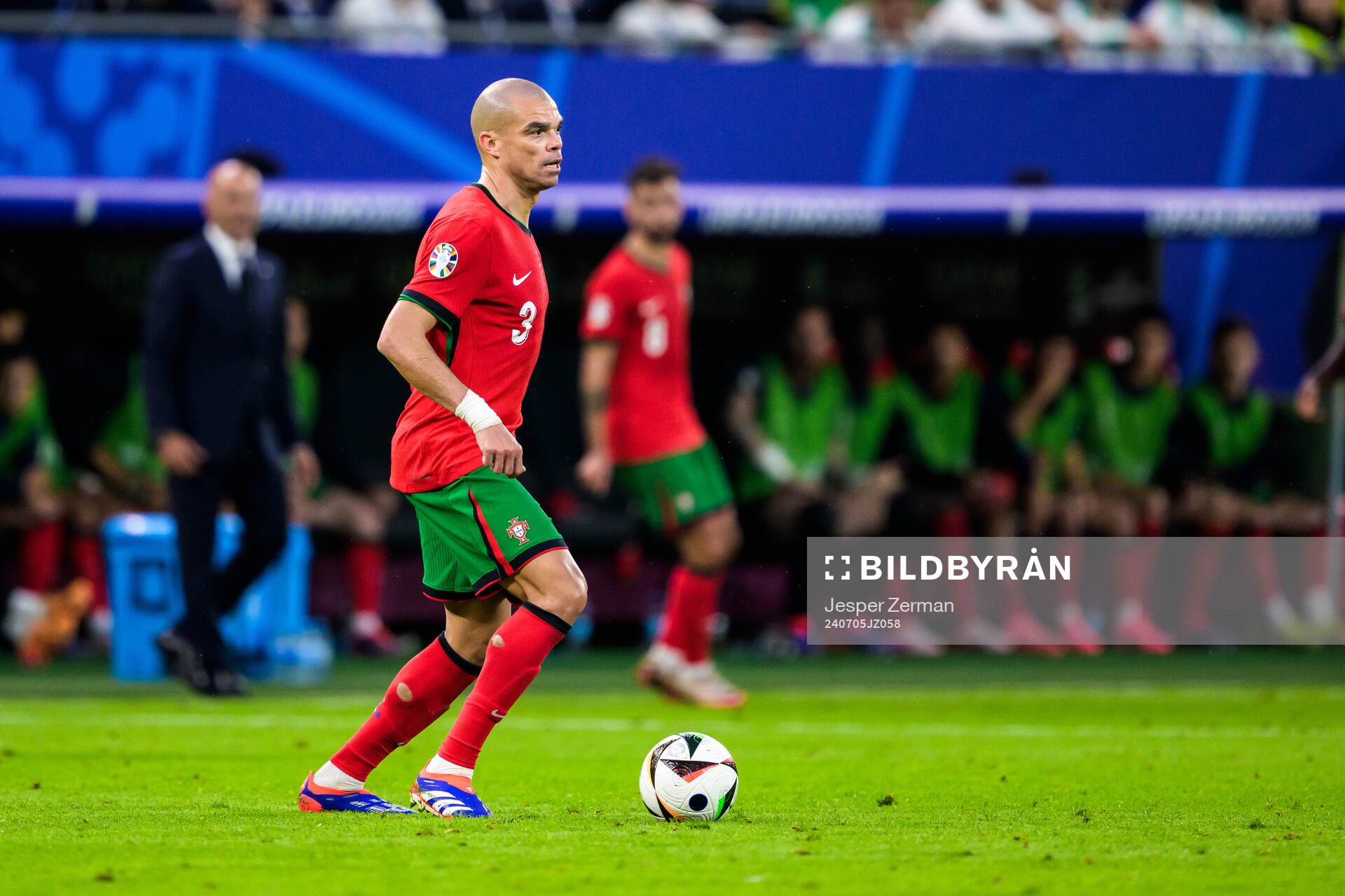 Pepe of Portugal celebrating during the UEFA Euro 2024 Football Championship Quarterfinal between Portugal and France on July 5, 2024 in Hamburg.
