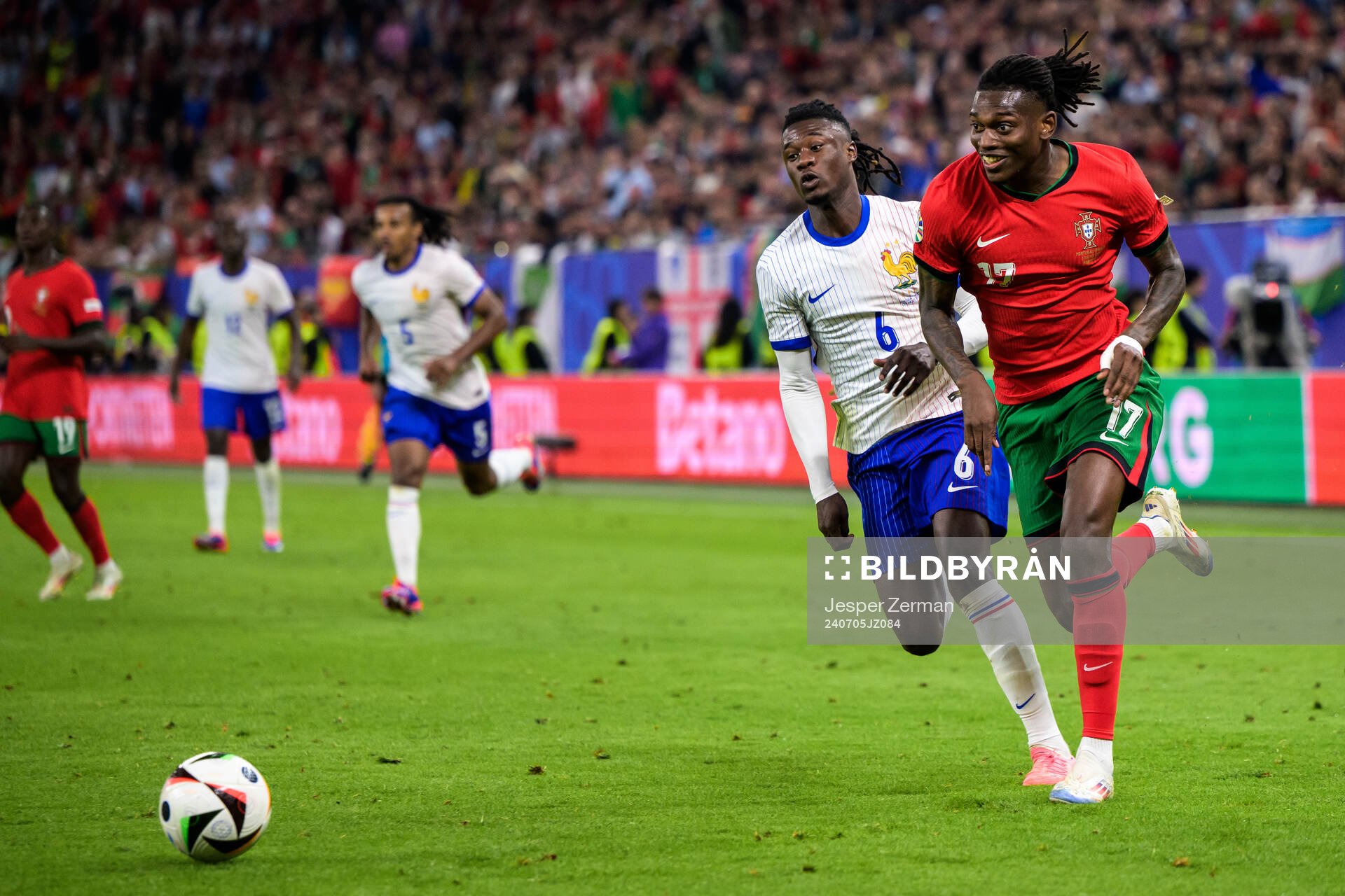 Eduardo Camavinga of France and Rafael Leao of Portugal