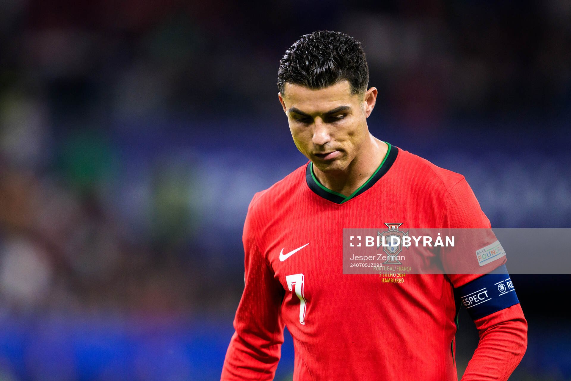 Cristiano Ronaldo of Portugal looks dejected