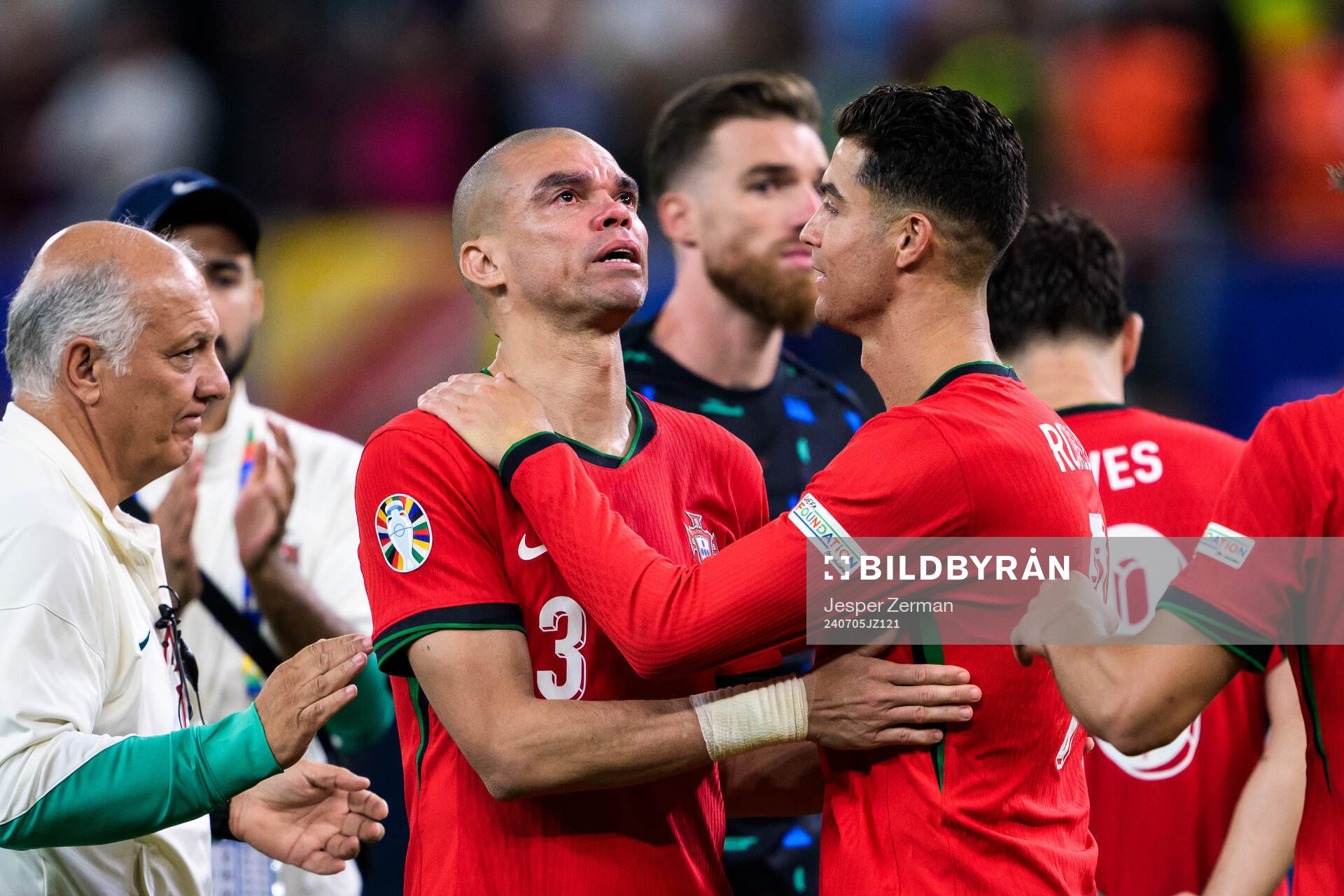 Pepe and Cristiano Ronaldo of Portugal look dejected