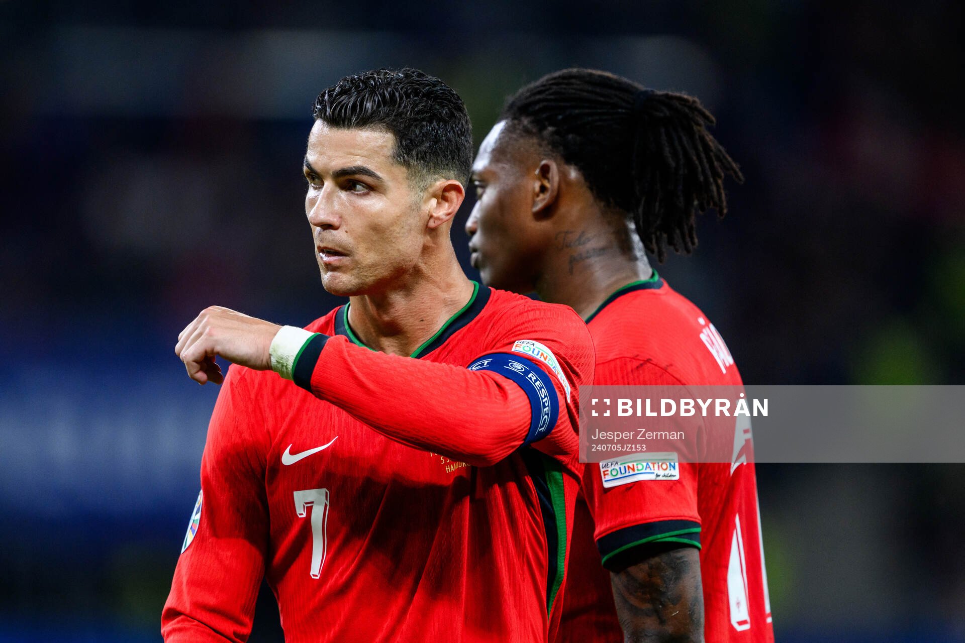 Cristiano Ronaldo and Rafael Leao of Portugal
