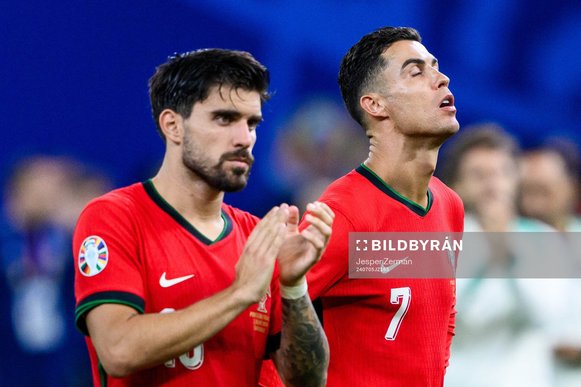 Matheus Nunes and Cristiano Ronaldo of Portugal look
