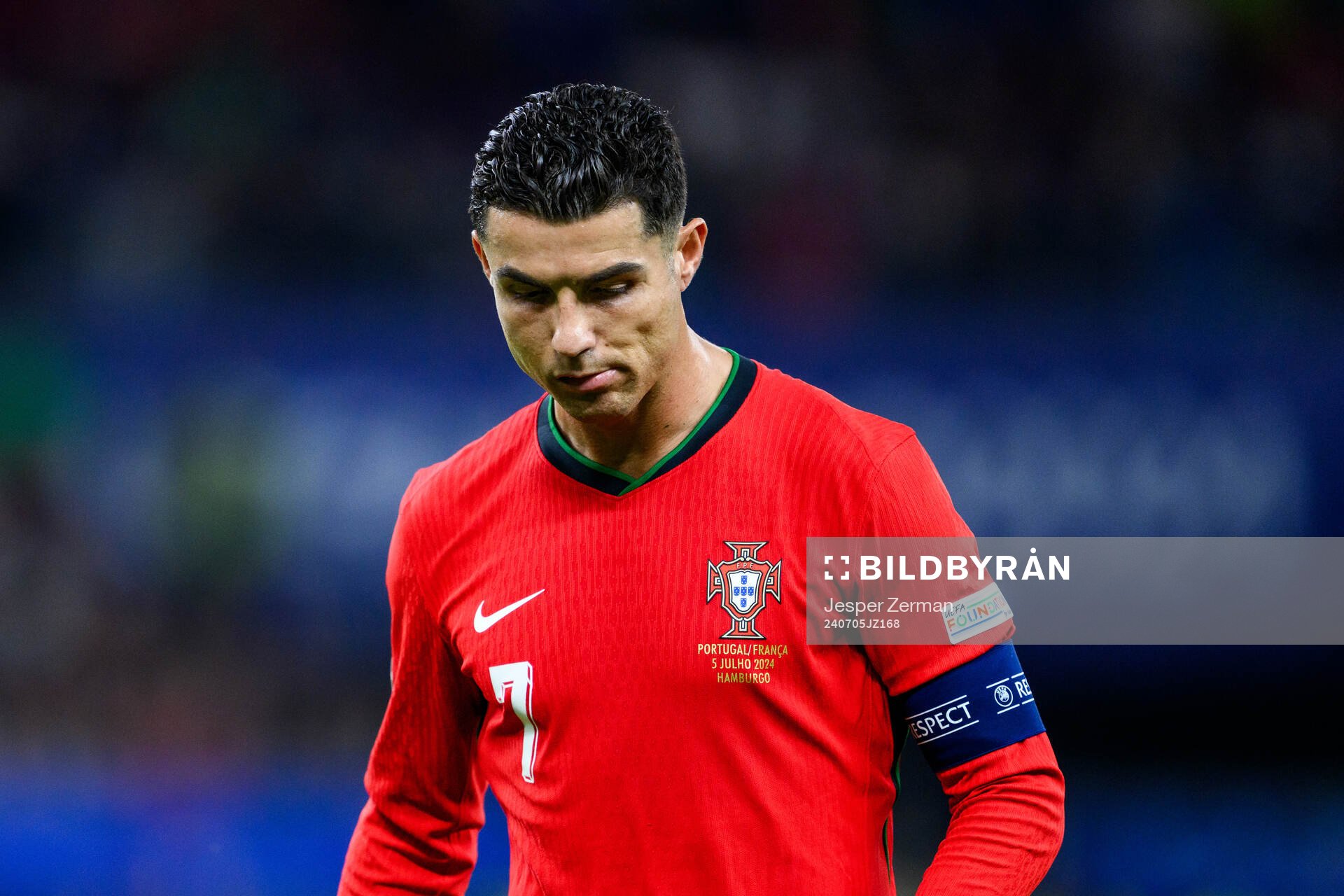 Cristiano Ronaldo of Portugal looks dejected