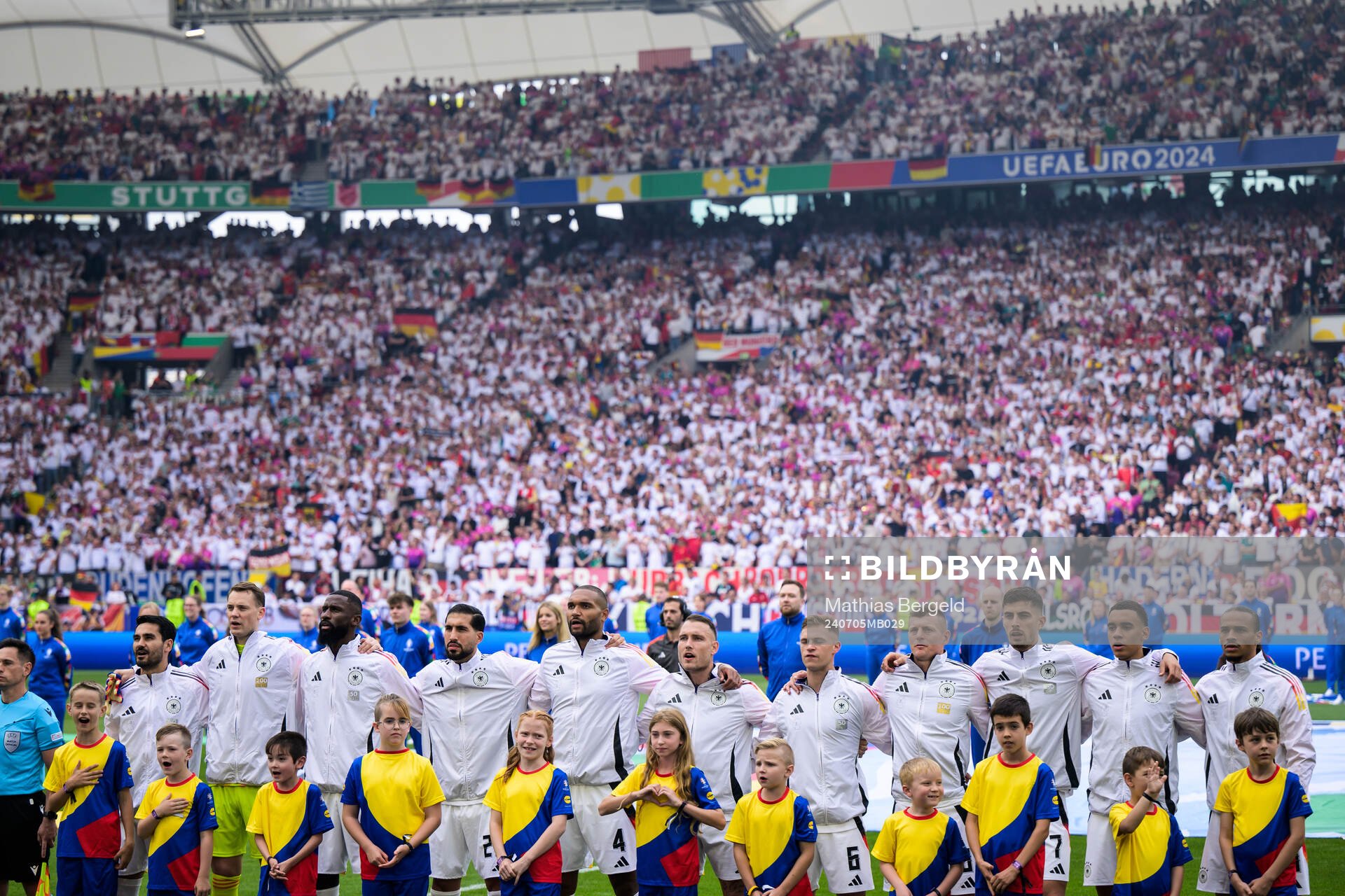 Players of Germany ahead of the UEFA Euro 2024 Football Championship quarterfinal between Spain and Germany on July 5, 2024 in Stuttgart.