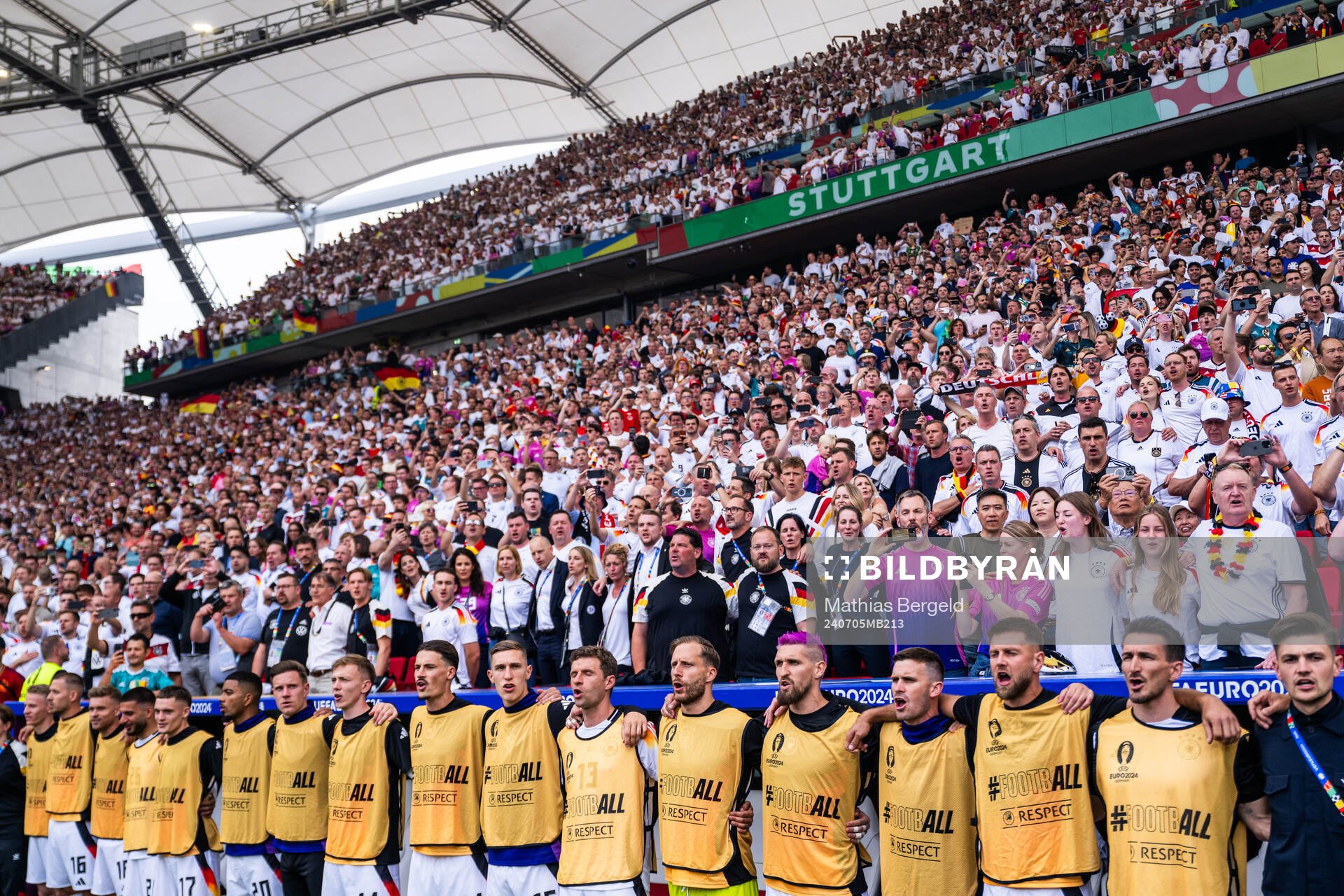 Players of Germany sing the national anthem