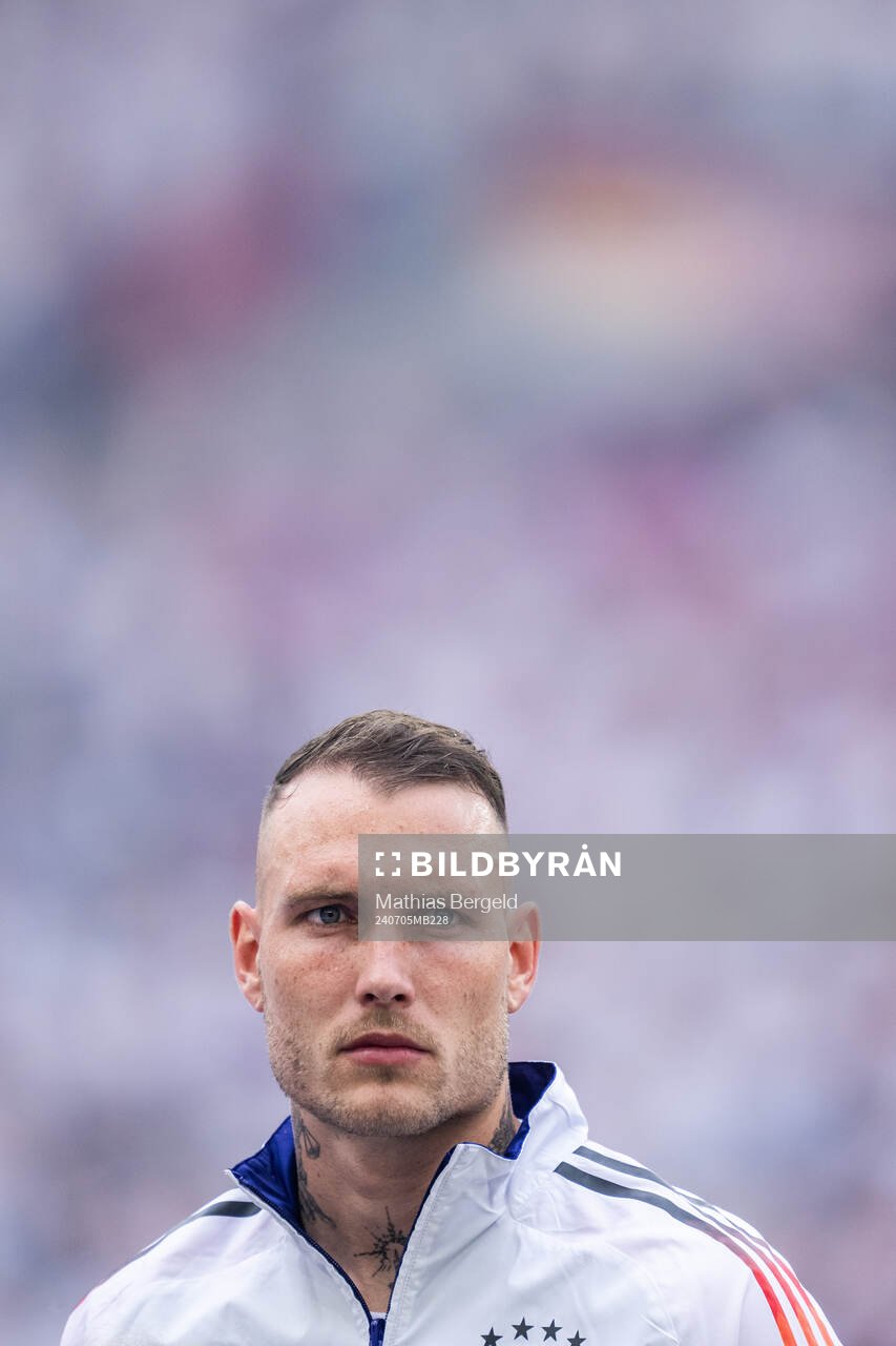 David Raum of Germany during line-up ahead of the UEFA Euro 2024 Football Championship quarterfinal between Spain and Germany on July 5, 2024 in Stuttgart. 