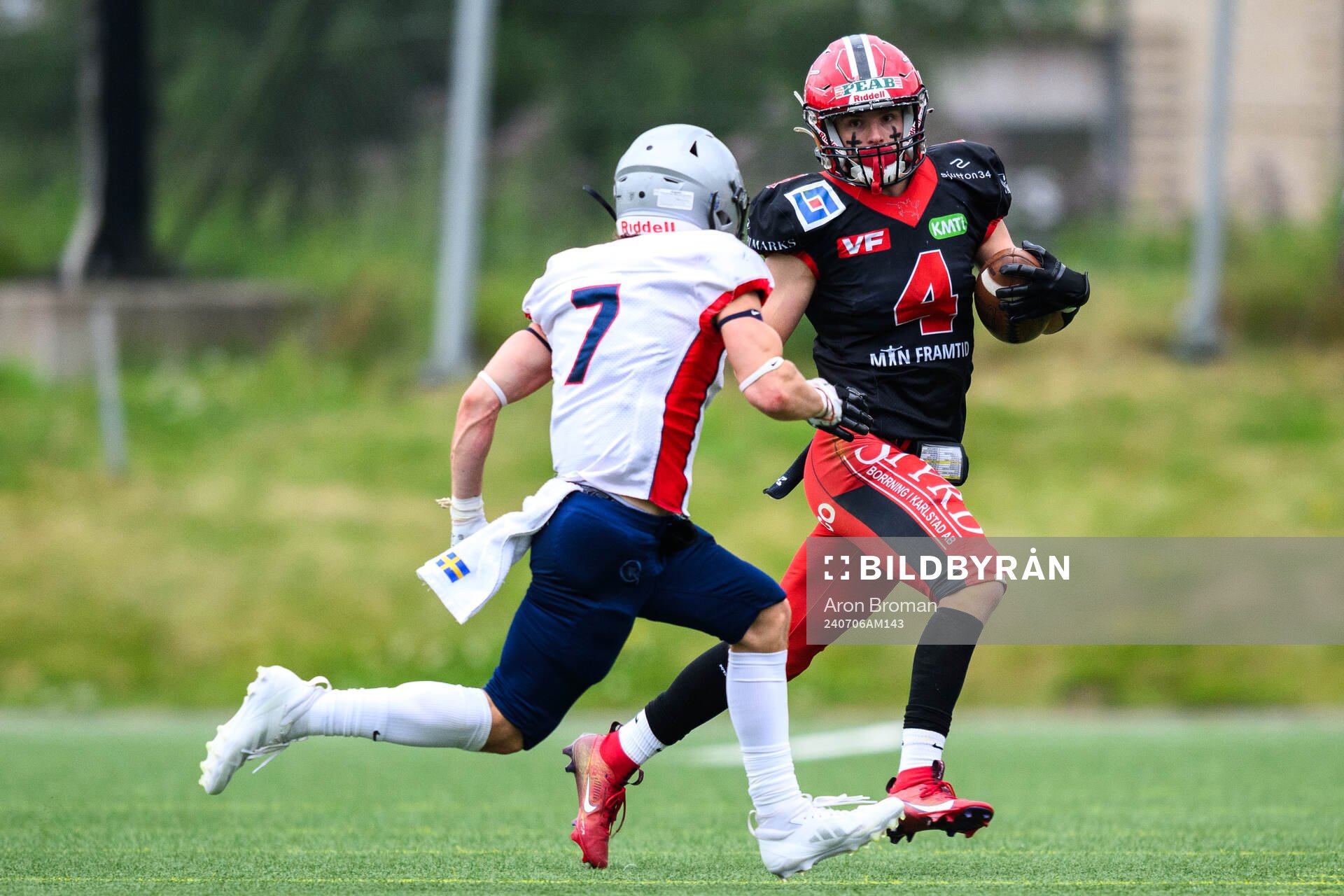 Carlstad Crusaders Willem Van Compernolle under SM-finalen i Amerikansk Fotboll mellan Carlstad Crusaders och Stockholm Mean Machines den 6 juli 2024 i Stockholm.