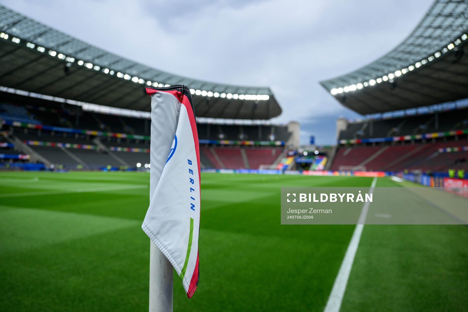 Interior view of Olympiastadion ahead of the UEFA Euro 2024 Football Championship quarterfinal between Netherlands and Turkey on July 6, 2024 in Berlin. 
