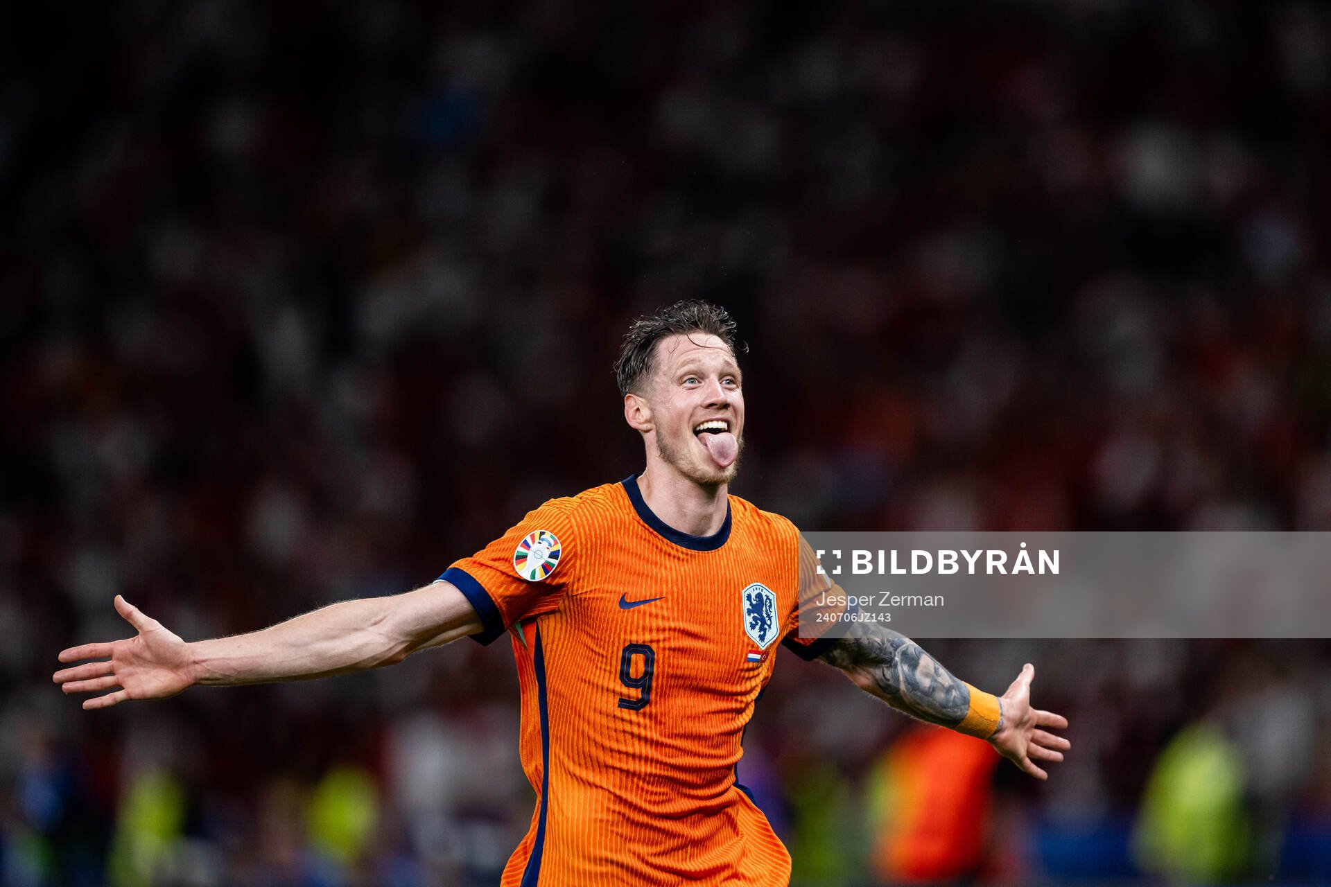 Wout Weghorst of Netherlands celebrates after the UEFA Euro 2024 Football Championship quarterfinal between Netherlands and Turkey on July 6, 2024 in Berlin. 
