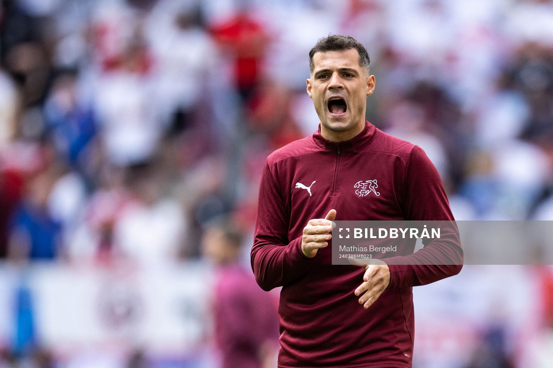 Granit Xhaka of Switzerland ahead of the UEFA Euro 2024 Football Championship quarterfinal between England and Switzerland on July 6, 2024 in Düsseldorf.