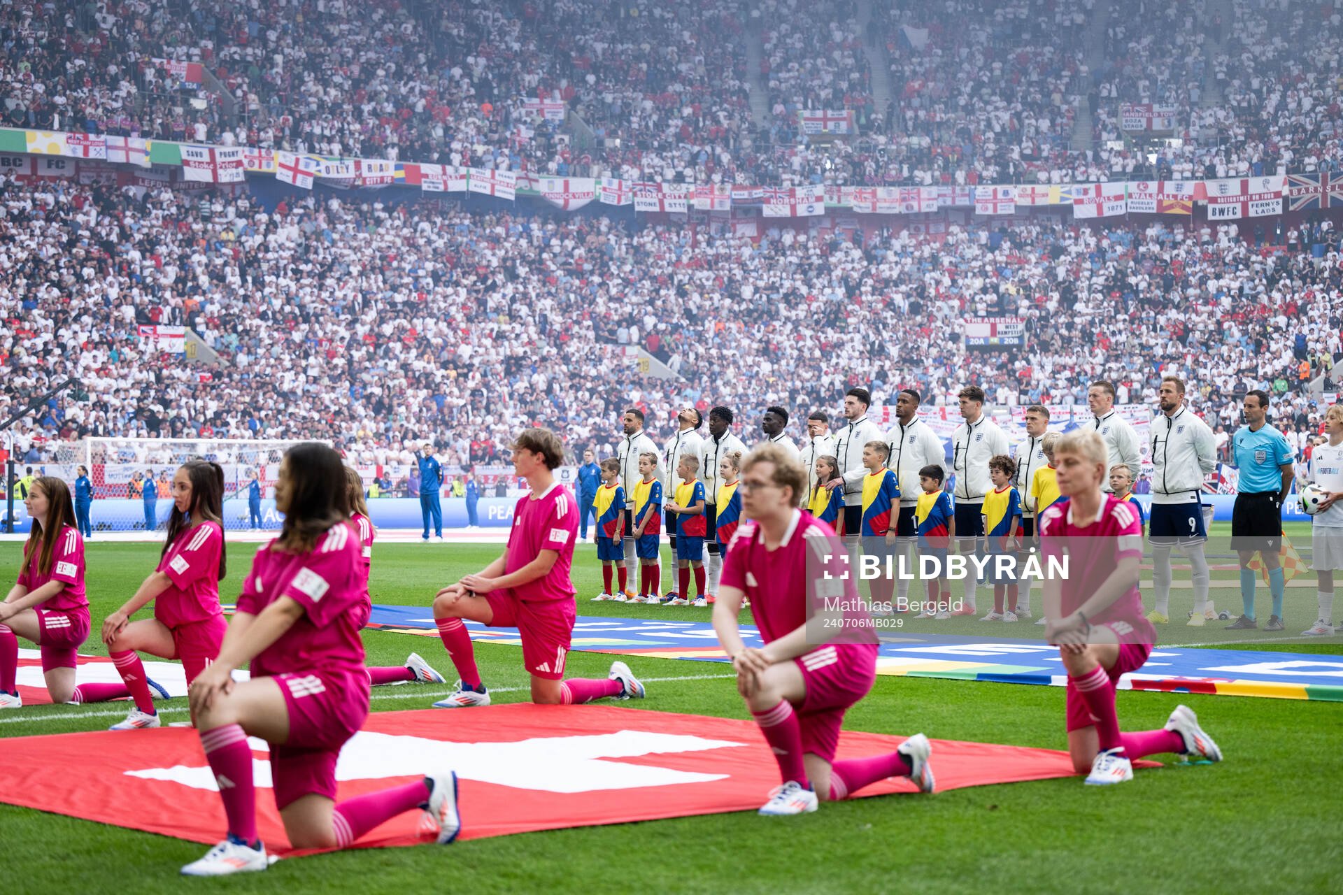 Players of England ahead of the UEFA Euro 2024 Football Championship quarterfinal between England and Switzerland on July 6, 2024 in Düsseldorf.