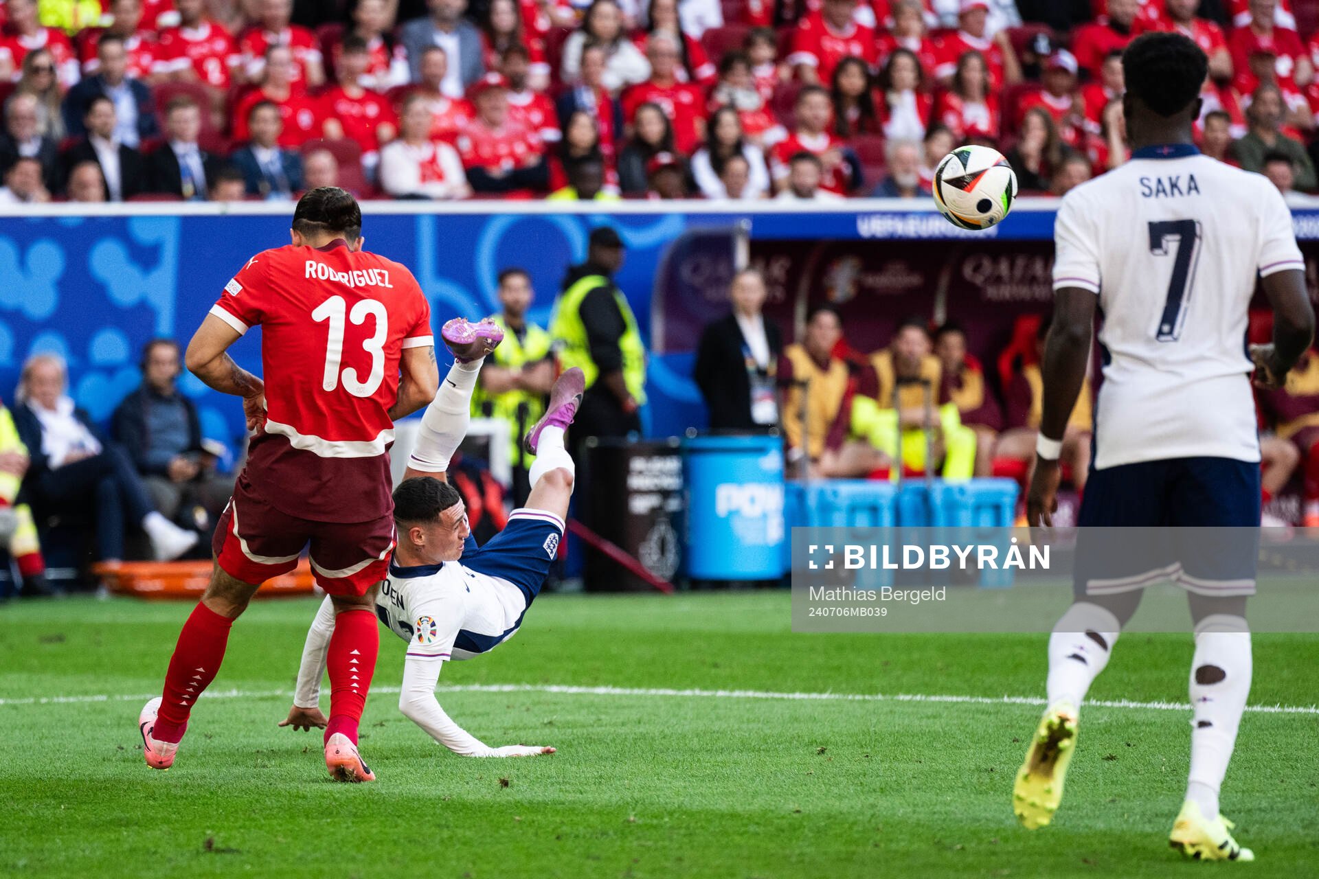 Ricardo Rodriguez of Switzerland and Phil Foden of England