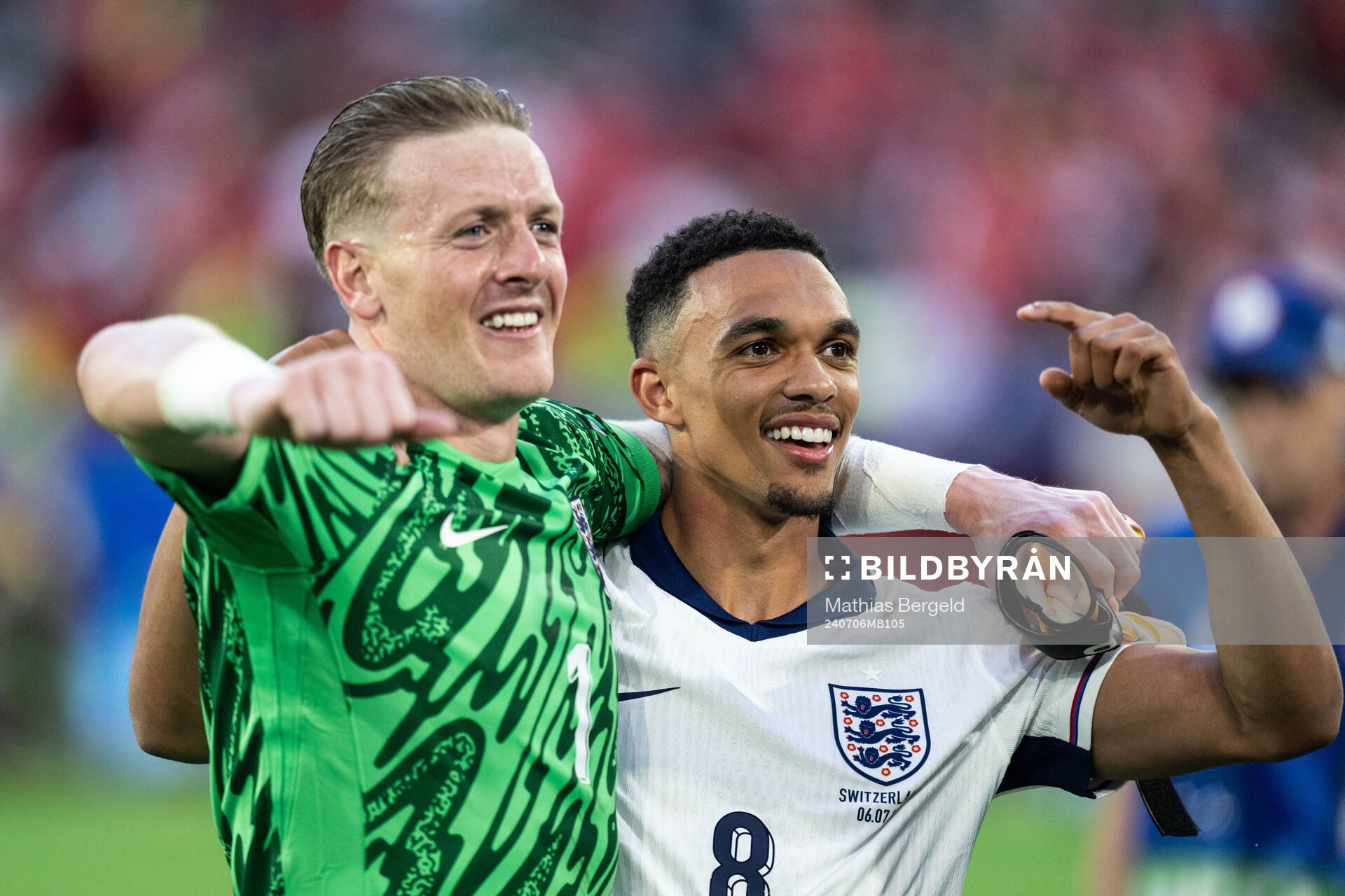 Goalkeeper Jordan Pickford and Trent Alexander-Arnold of