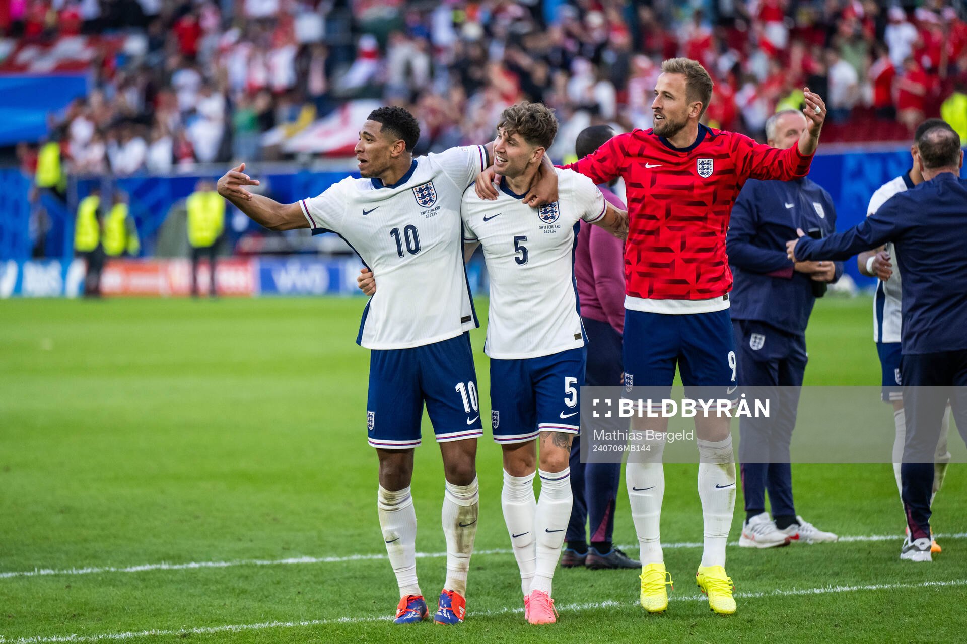 Jude Bellingham, John Stones and Harry Kane of England